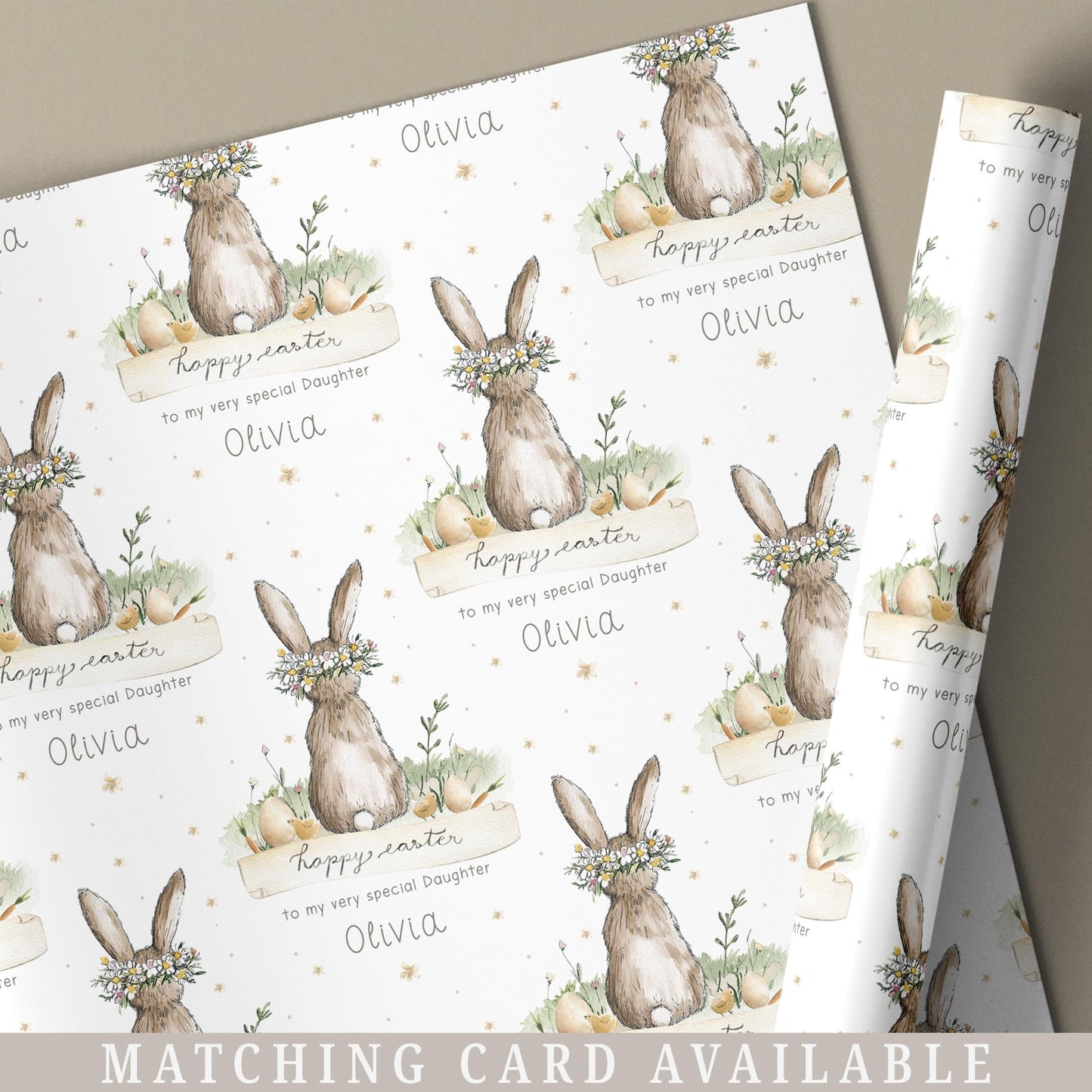Easter Gift Wrapping Paper Girls, Personalised Cute Bunny Easter Gift Wrap for Daughter, Granddaughter, Niece, Happy Easter Gift Wrap