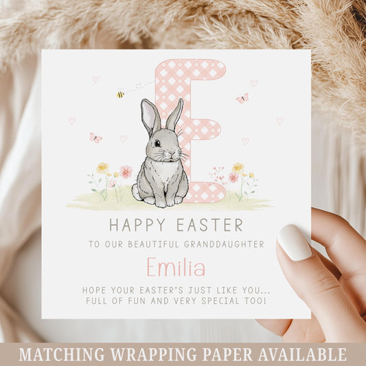 Easter Card, Personalised Happy Easter Card for Granddaughter, Easter Card for Daughter, for Niece, Cute Easter Bunny Card for Girls