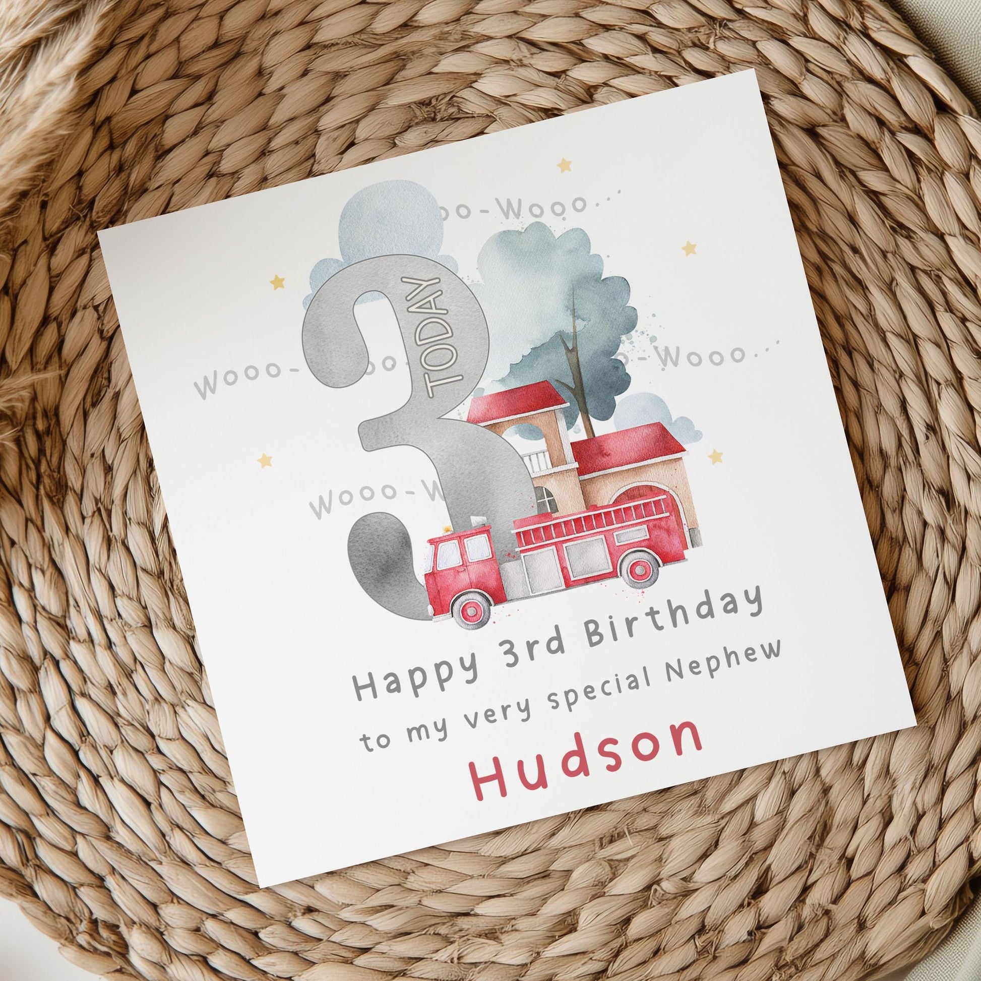 Fire Engine Birthday Card, Personalised 2nd Birthday Card, 3rd, 4th, 5th Any Age Birthday Card for Son, Grandson, Godson, Nephew, Brother