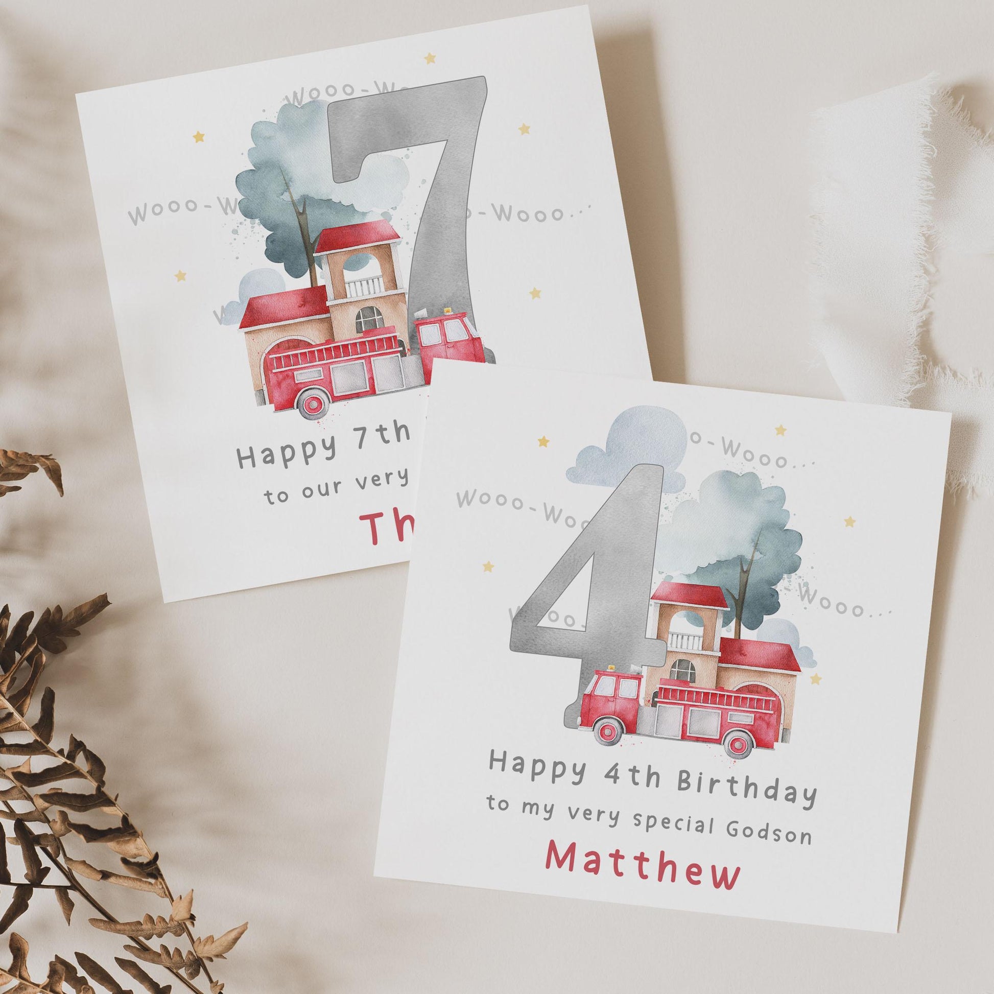 Fire Engine Birthday Card, Personalised 2nd Birthday Card, 3rd, 4th, 5th Any Age Birthday Card for Son, Grandson, Godson, Nephew, Brother