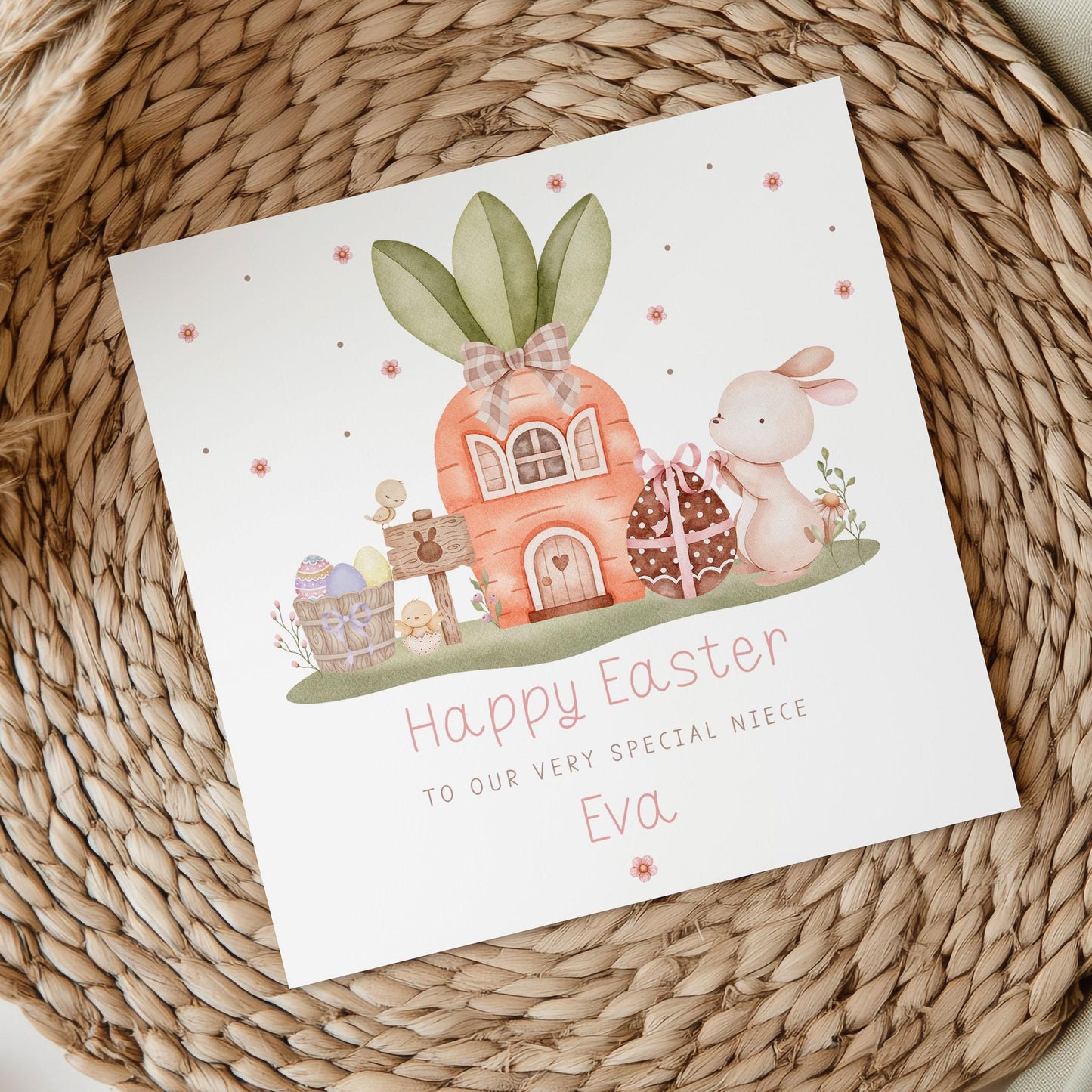 Personalised Easter Card, Happy Easter Card for Daughter, Granddaughter, Niece, Goddaughter, Any Relation, Cute Easter Bunny Card for Girls