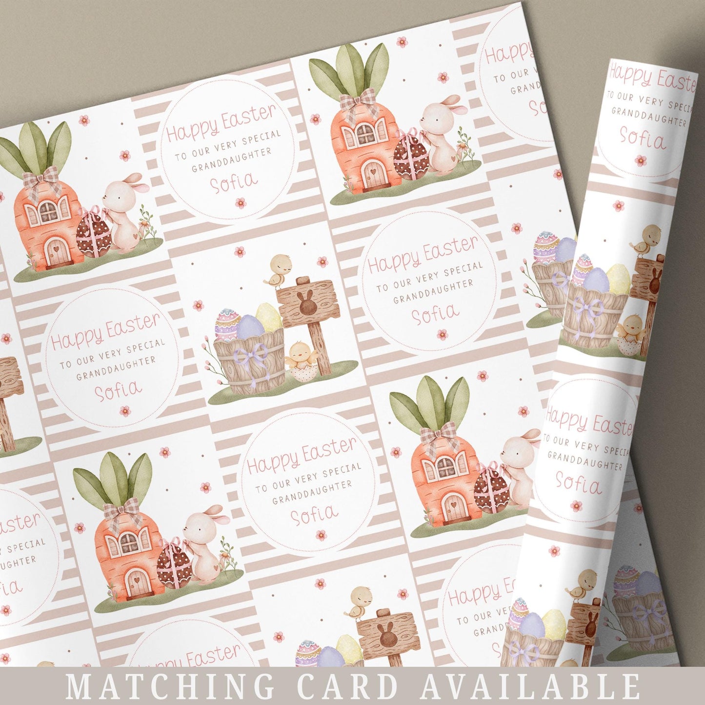 Girl's Easter Gift Wrapping Paper, Personalised Easter Gift Wrap for Daughter, Granddaughter, Niece, Happy Easter Gift Wrap, Cute Bunny Wrap