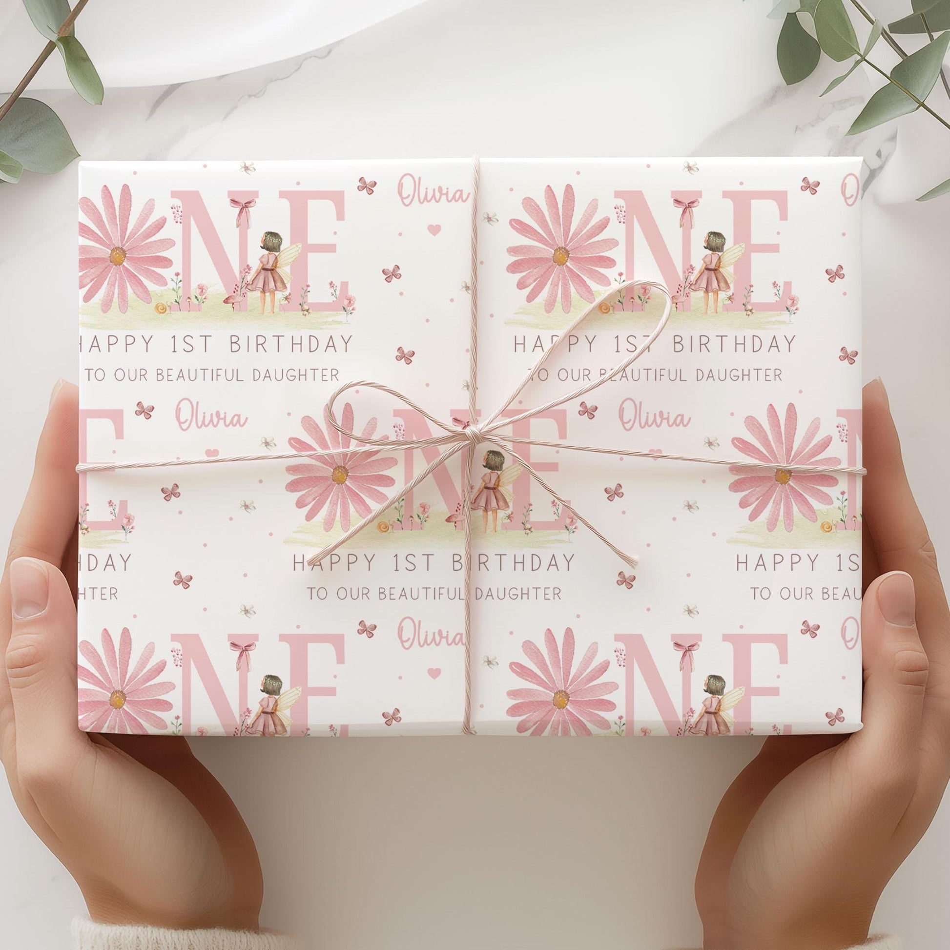 Personalised 1st Birthday Card, Pink Daisy First Birthday Card for Daughter, Granddaughter, Great Granddaughter, Sister, Niece, Little Girl