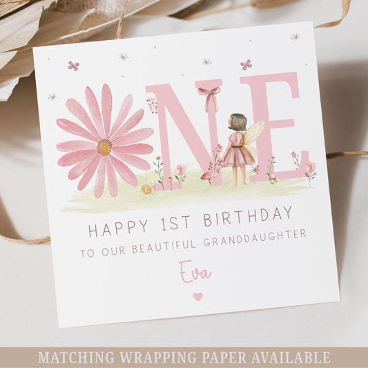 Personalised 1st Birthday Card, Pink Daisy First Birthday Card for Daughter, Granddaughter, Great Granddaughter, Sister, Niece, Little Girl
