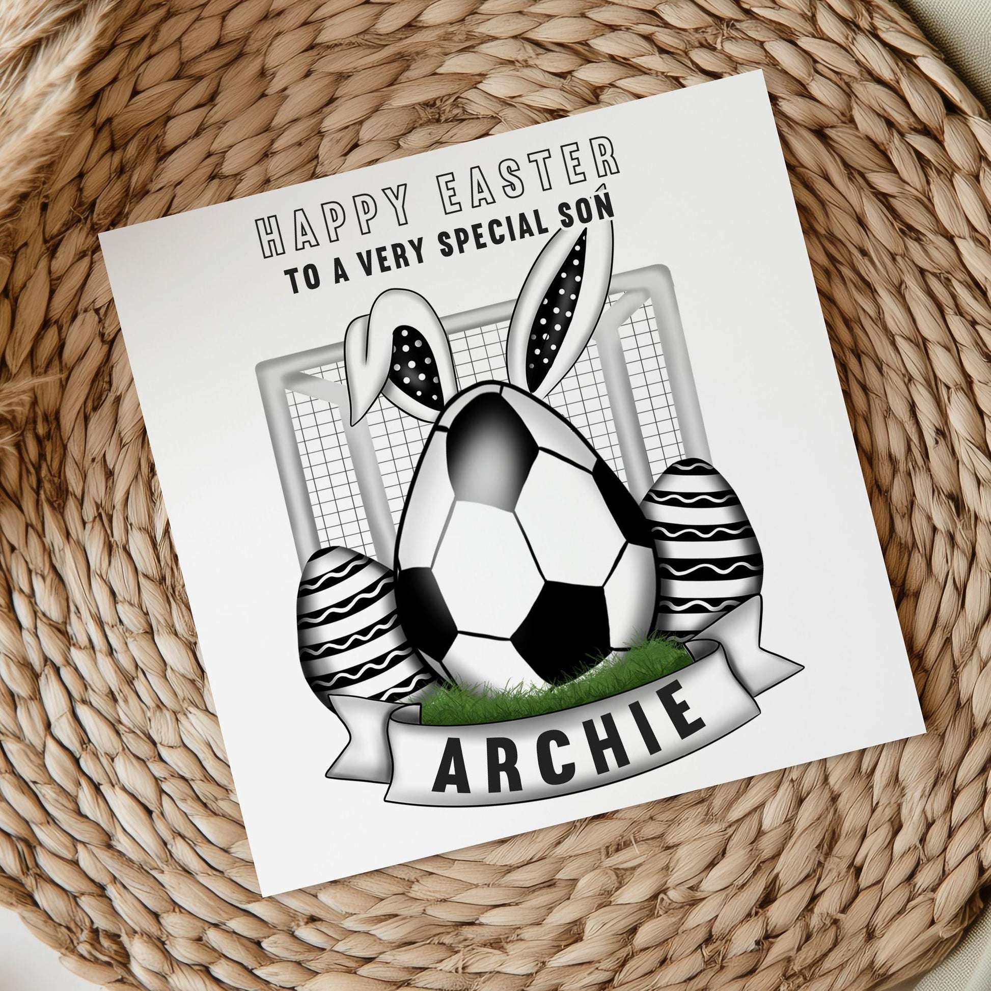 Football Easter Gift Wrapping Paper, Personalised Football Easter Gift Wrap for Boys and Girls, Happy Easter Football Bunny Gift Wrap & Card