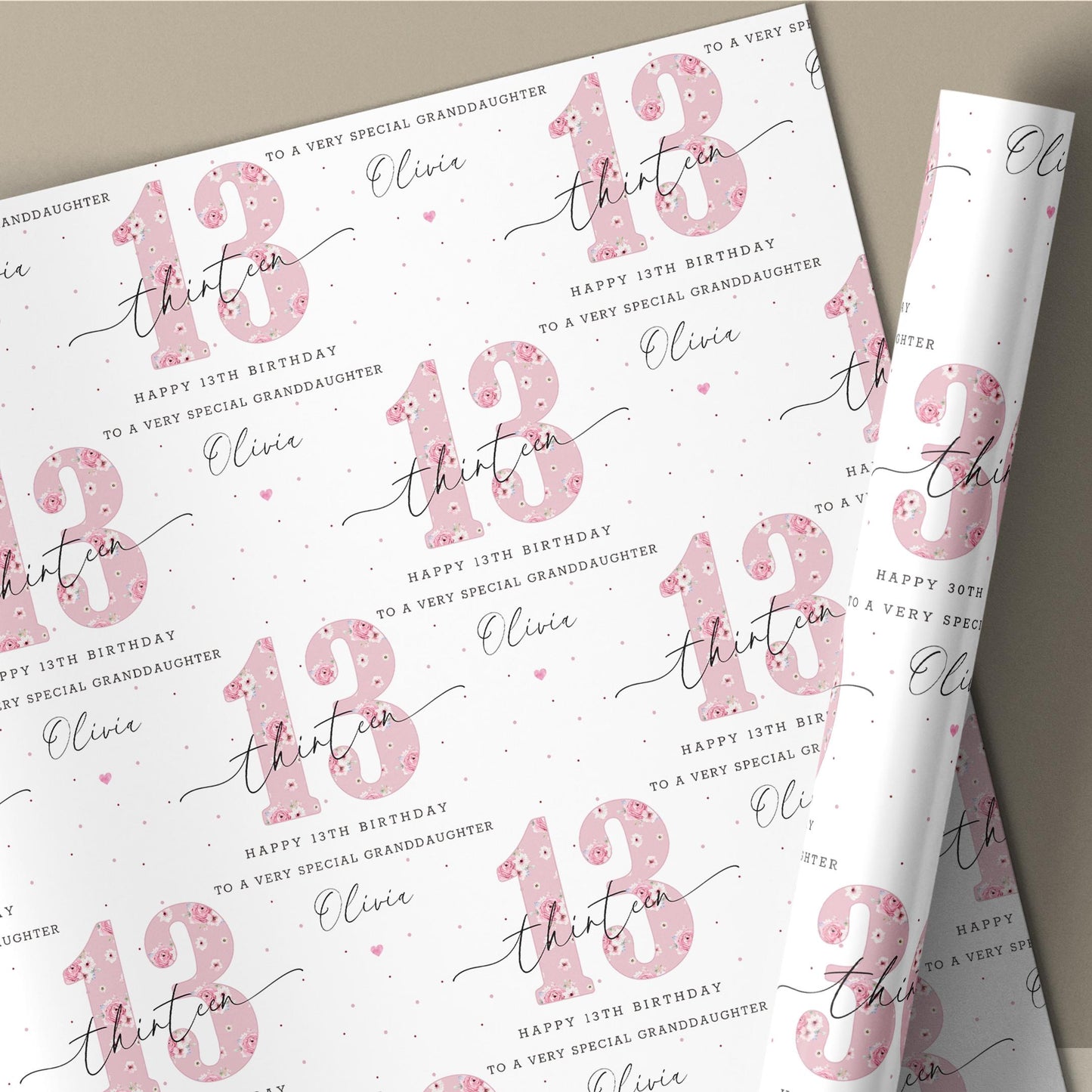 13th Birthday Card for Girls, Personalised Pink Happy 13th Birthday Card for Daughter, Granddaughter, Sister, Niece, Official Teenager