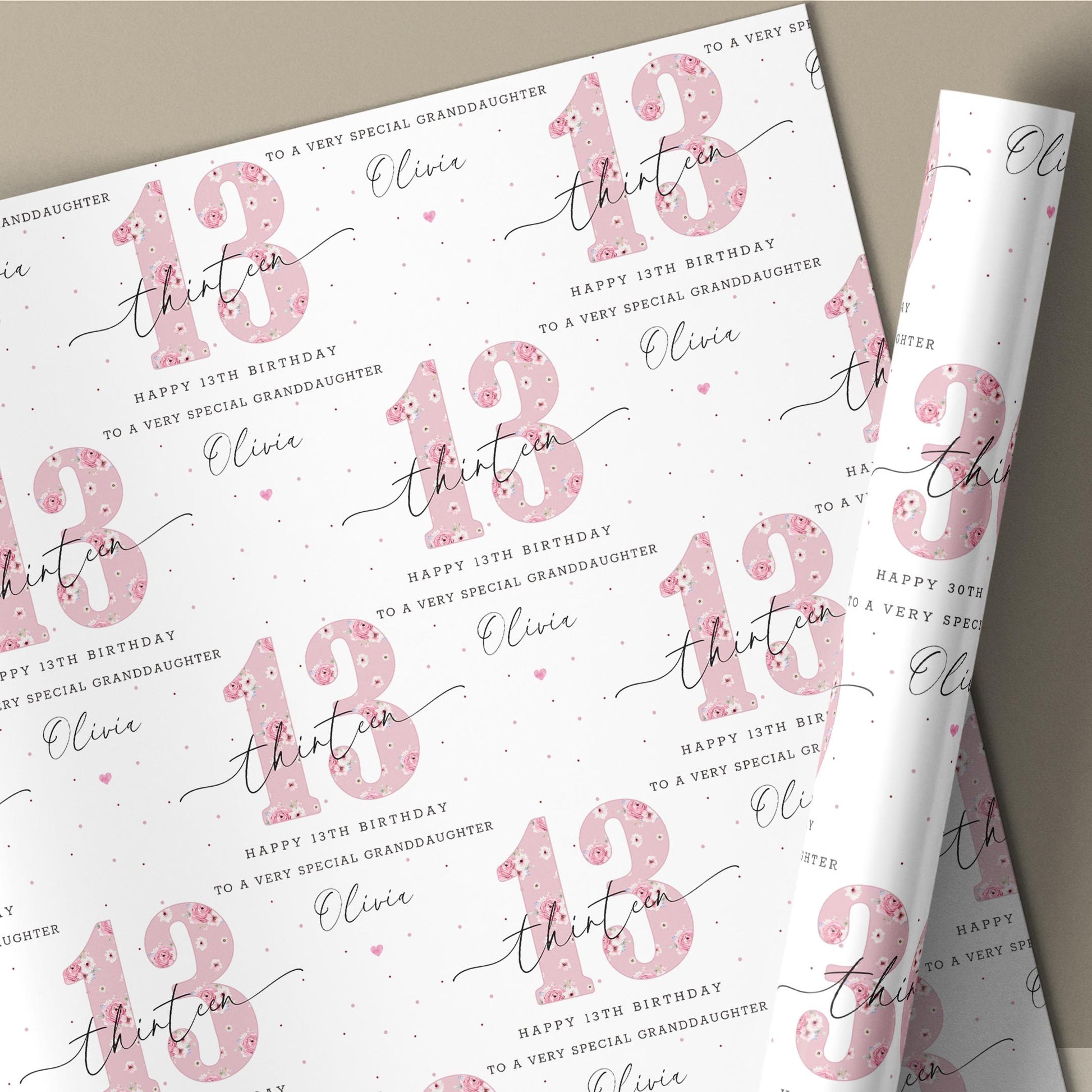 13th Birthday Card for Girls, Personalised Pink Happy 13th Birthday Card for Daughter, Granddaughter, Sister, Niece, Official Teenager