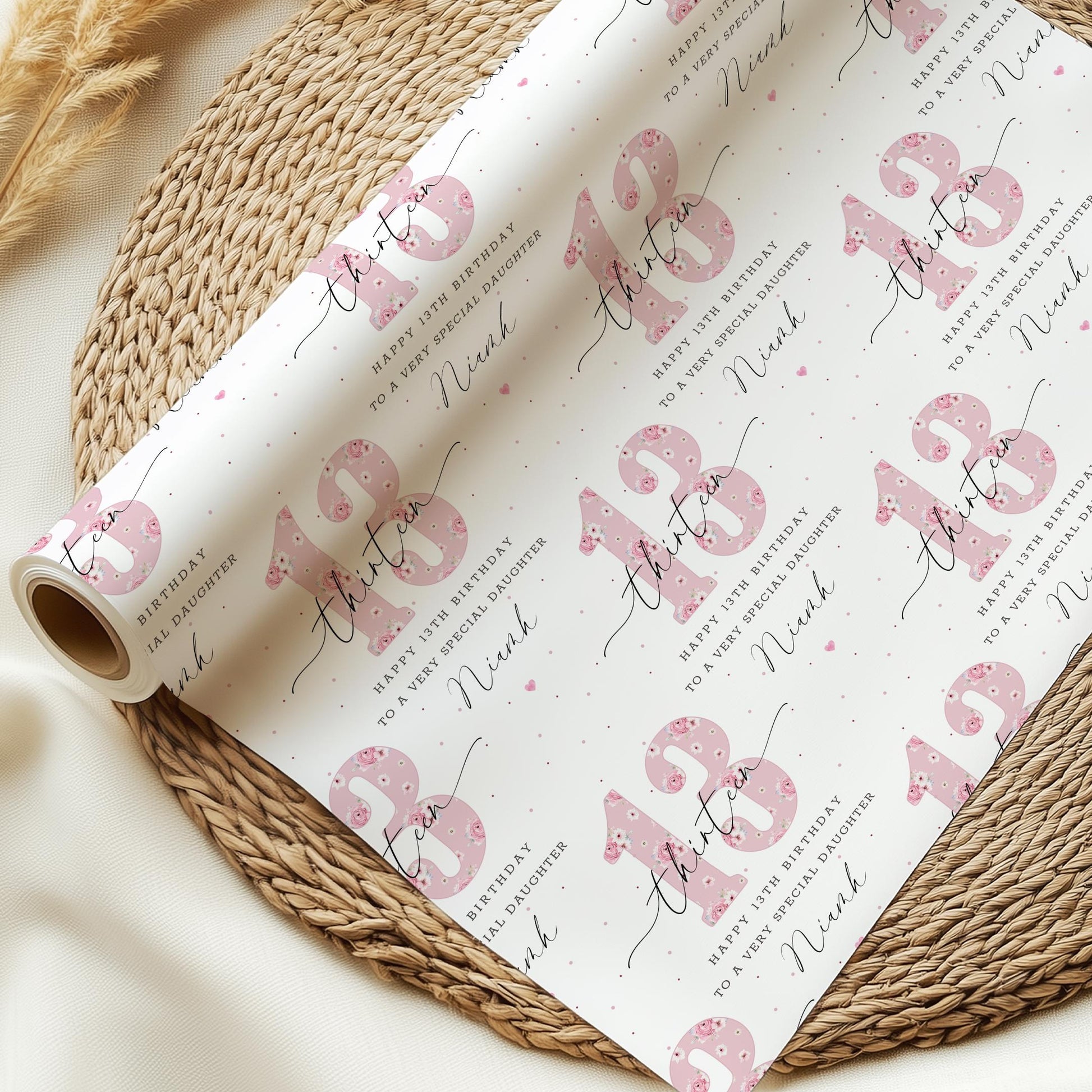 13th Birthday Card for Girls, Personalised Pink Happy 13th Birthday Card for Daughter, Granddaughter, Sister, Niece, Official Teenager