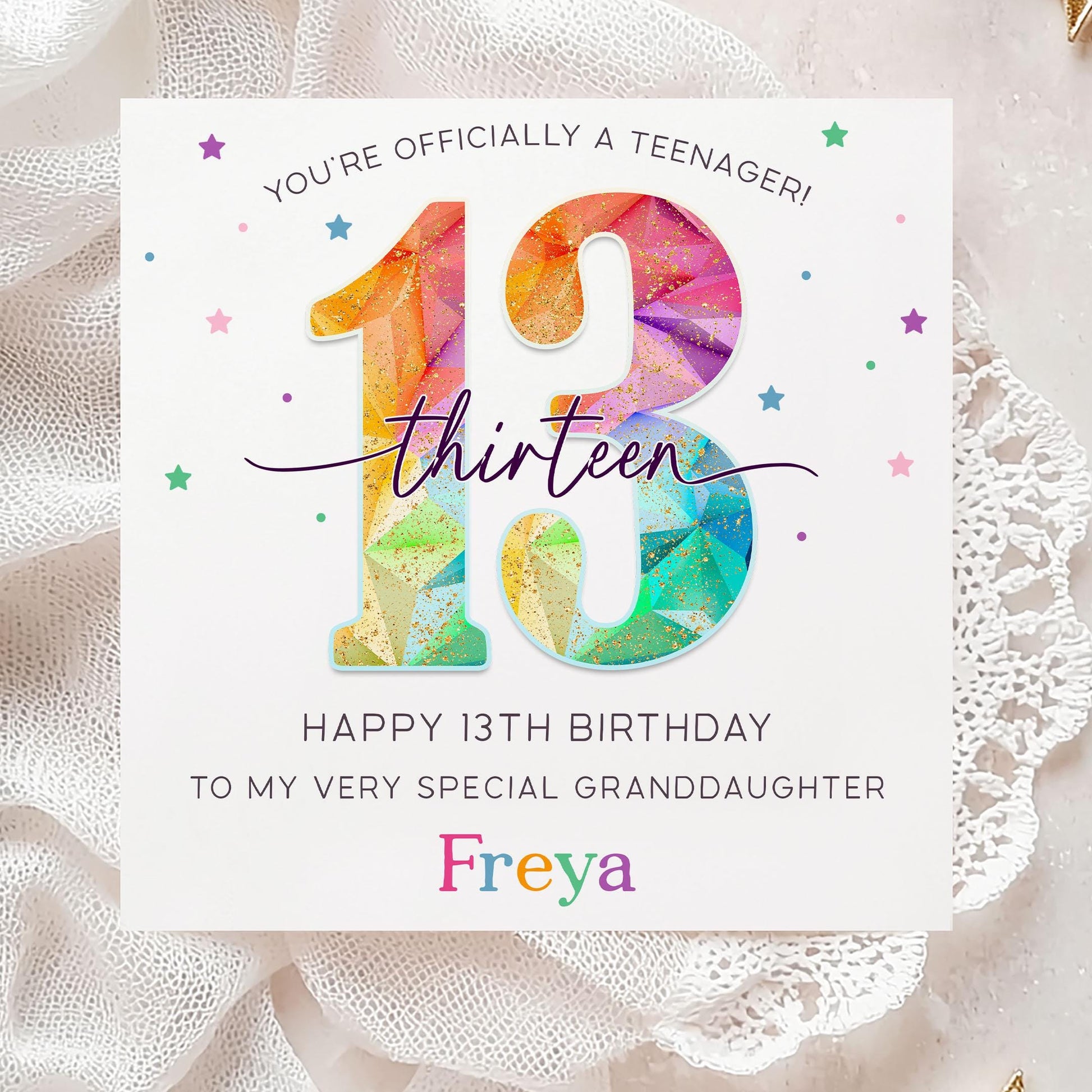 13th Birthday Gift Wrapping Paper for Her, Personalised Happy 13th Birthday Gift Wrap for Daughter, Granddaughter, Niece, Sister, Teenager
