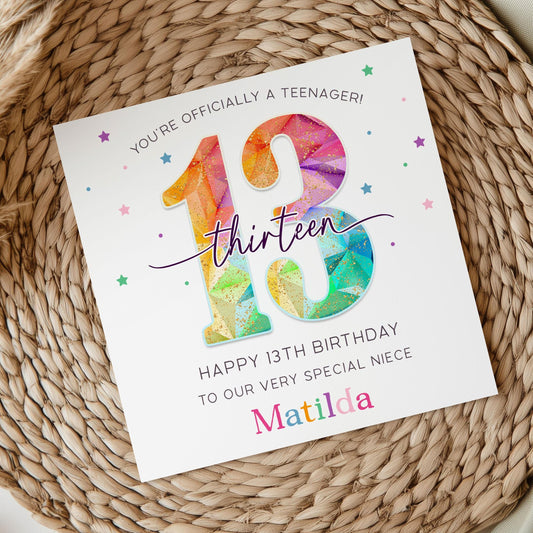 13th Birthday Card for Girls, Personalised Happy 13th Birthday Card Gift Wrap for Daughter, Granddaughter, Sister, Niece, Official Teenager