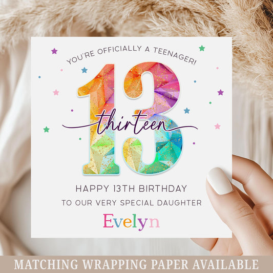 13th Birthday Card for Girls, Personalised Happy 13th Birthday Card Gift Wrap for Daughter, Granddaughter, Sister, Niece, Official Teenager