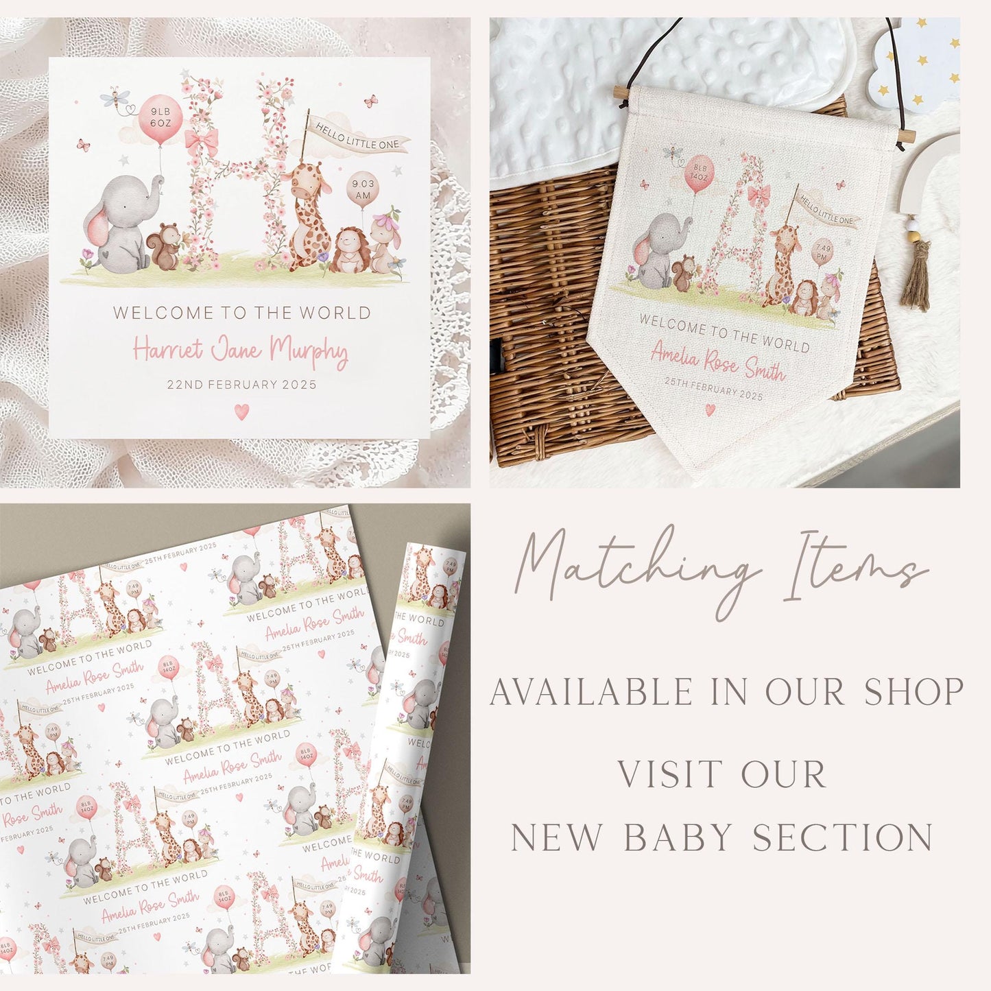 Personalised New Baby Cushion, New Baby Girl Gift, Welcome Baby Girl, Nursery Decor, Baby Girl Nursery Pillow, Personalised Name Birth Stats