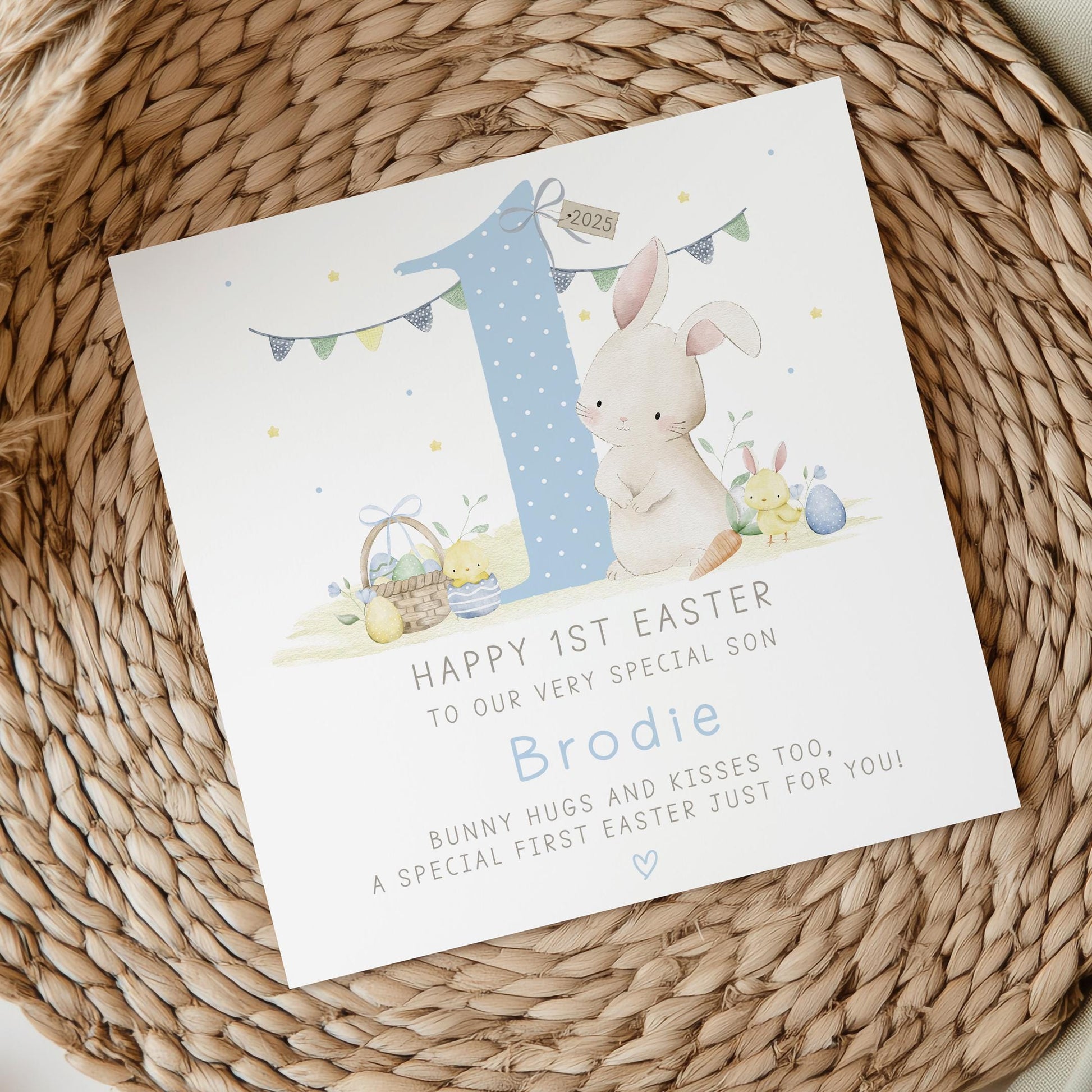 Boy's 1st Easter Gift Wrapping Paper, Personalised for Son, Grandson, Nephew, Boys, Happy First Easter Gift Wrap, Cute Easter Bunny Paper