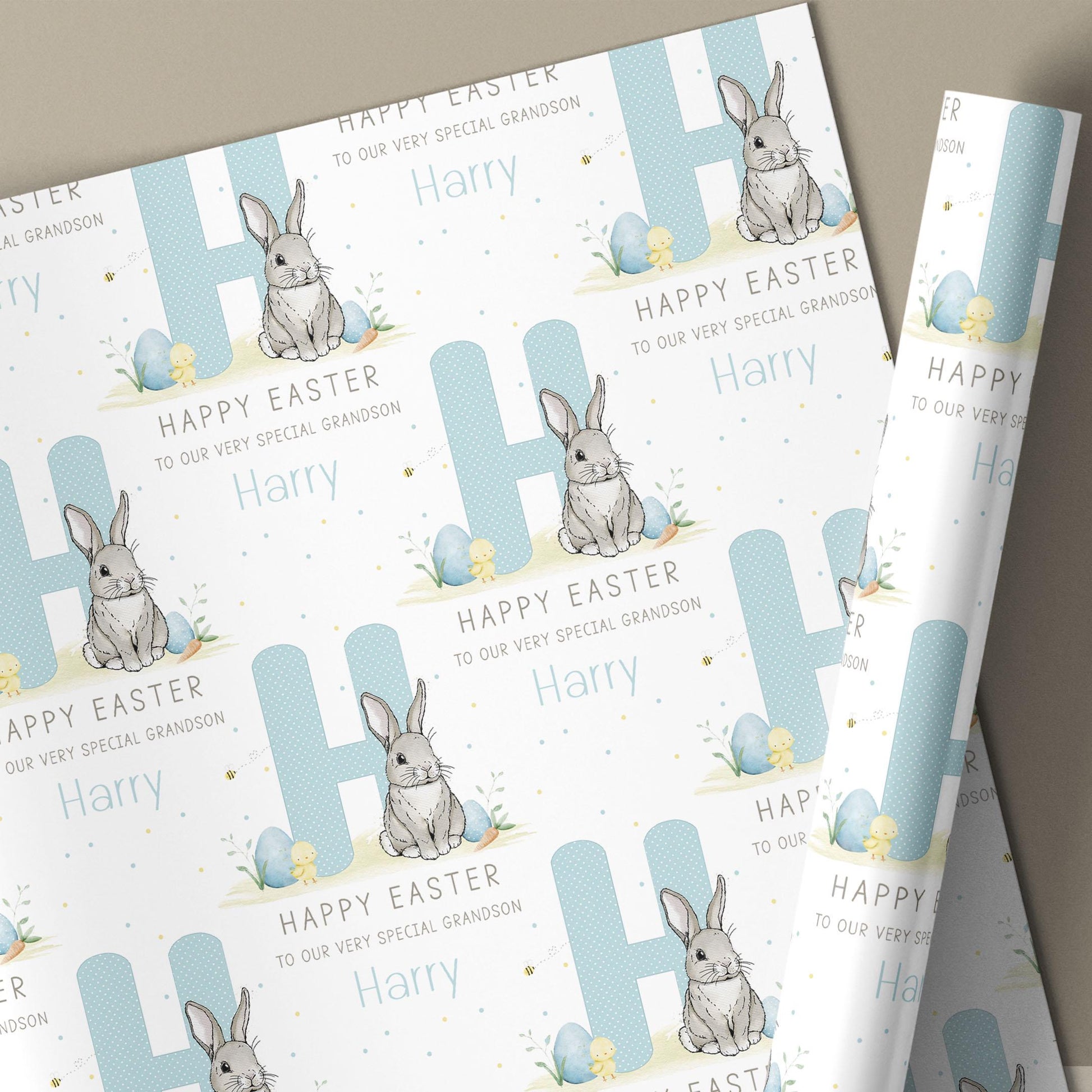 Boy's Easter Card, Personalised Happy Easter Card for Son, Grandson, Great Grandson, Nephew, for Boys, Easter Bunny Card and Gift Wrap