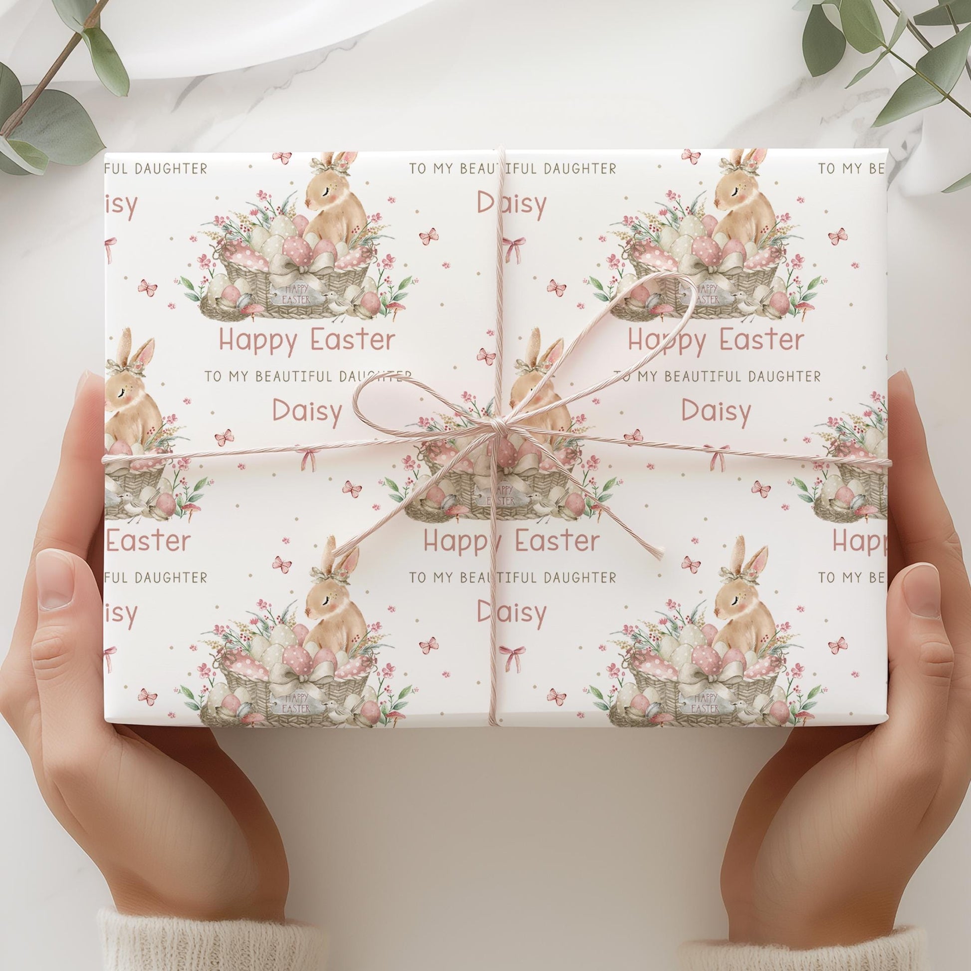 Easter Gift Wrapping Paper Girls, Personalised Easter Gift Wrap for Daughter, Granddaughter, Niece, Happy Easter Gift Wrap, Cute Bunny Wrap