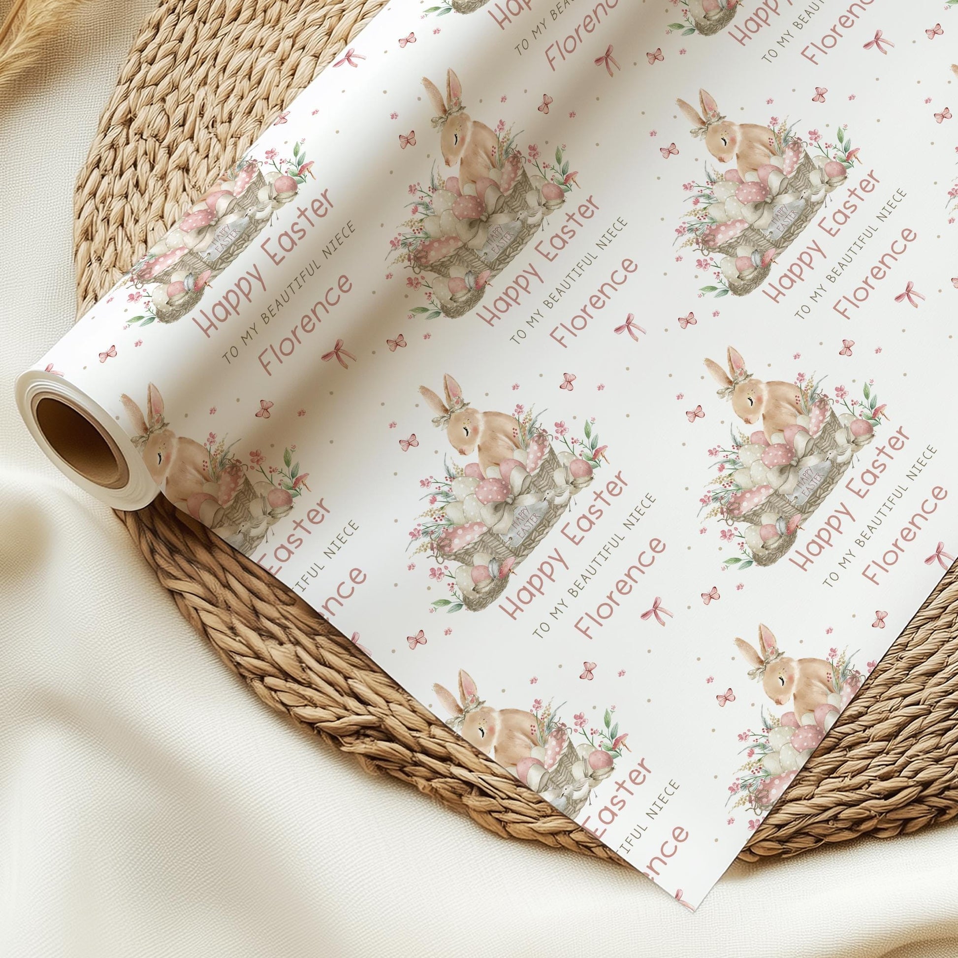 Easter Gift Wrapping Paper Girls, Personalised Easter Gift Wrap for Daughter, Granddaughter, Niece, Happy Easter Gift Wrap, Cute Bunny Wrap