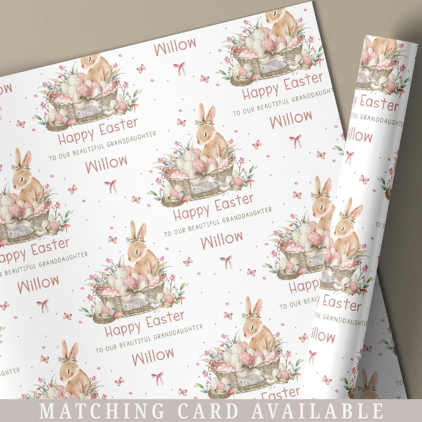 Easter Gift Wrapping Paper Girls, Personalised Easter Gift Wrap for Daughter, Granddaughter, Niece, Happy Easter Gift Wrap, Cute Bunny Wrap