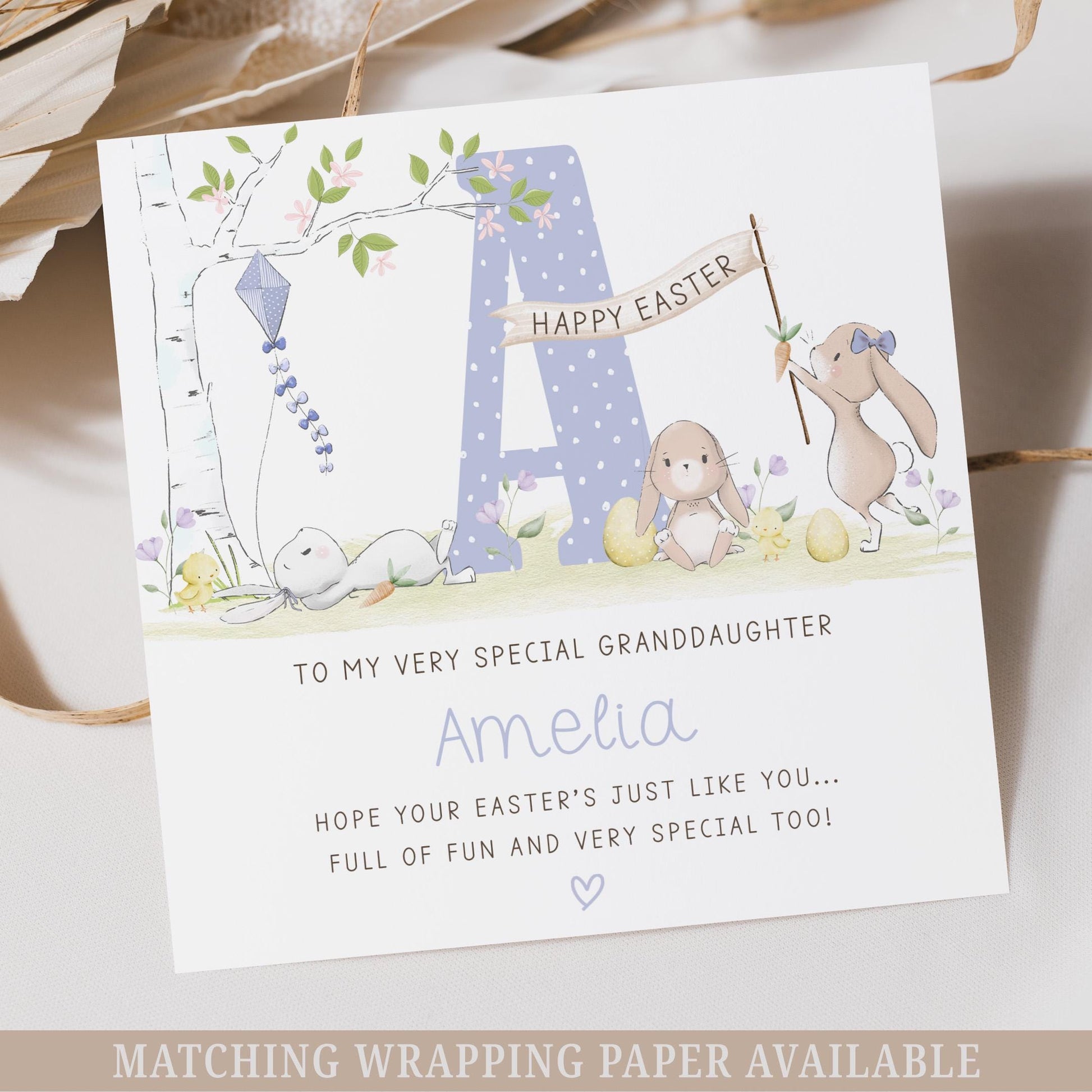 Personalised Easter Card, Happy Easter Card for Daughter, Granddaughter, Niece, Goddaughter, Any Relation, Cute Easter Bunny Card for Girls