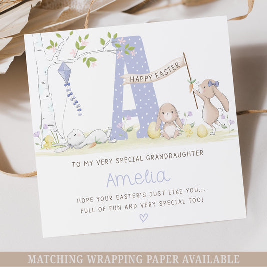 Personalised Easter Card, Happy Easter Card for Daughter, Granddaughter, Niece, Goddaughter, Any Relation, Cute Easter Bunny Card for Girls