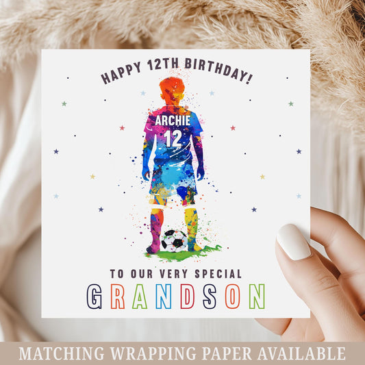 Football Birthday Card, Personalised 7th, 8th, 9th, 10th, Any Age Birthday Card for Son, Grandson, Brother, Nephew, Soccer Birthday Card