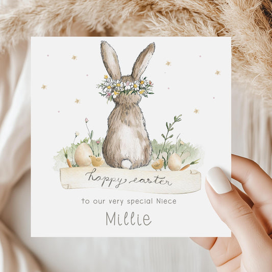 Personalised Easter Card, Cute Bunny Easter Card for Girls, Daughter, Granddaughter, Niece, Goddaughter Any Relation, Happy Easter Gift Card