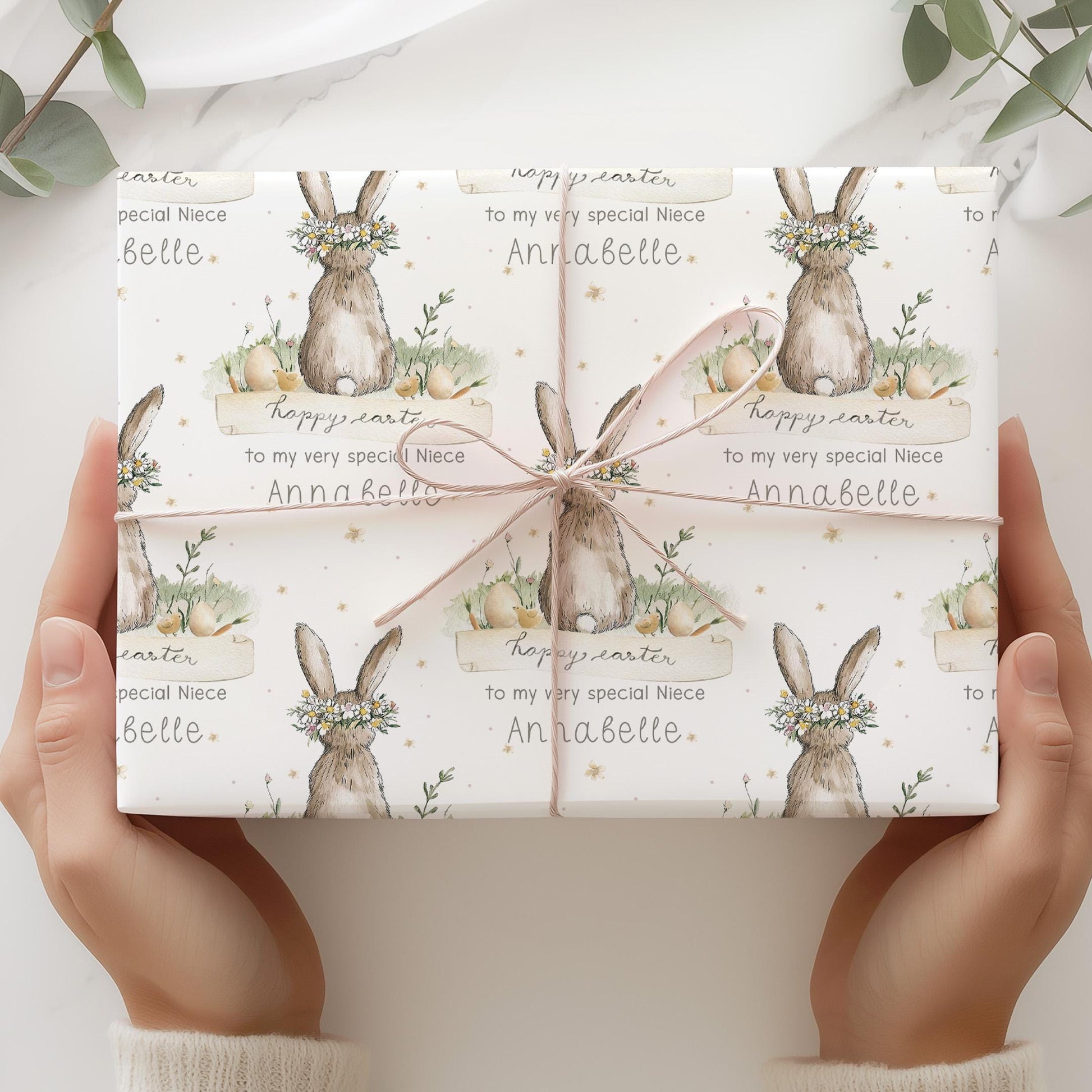 Easter Gift Wrapping Paper Girls, Personalised Cute Bunny Easter Gift Wrap for Daughter, Granddaughter, Niece, Happy Easter Gift Wrap