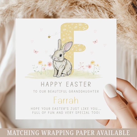 Easter Card, Personalised Happy Easter Card for Granddaughter, Easter Card for Daughter, for Niece, Cute Easter Bunny Card for Girls