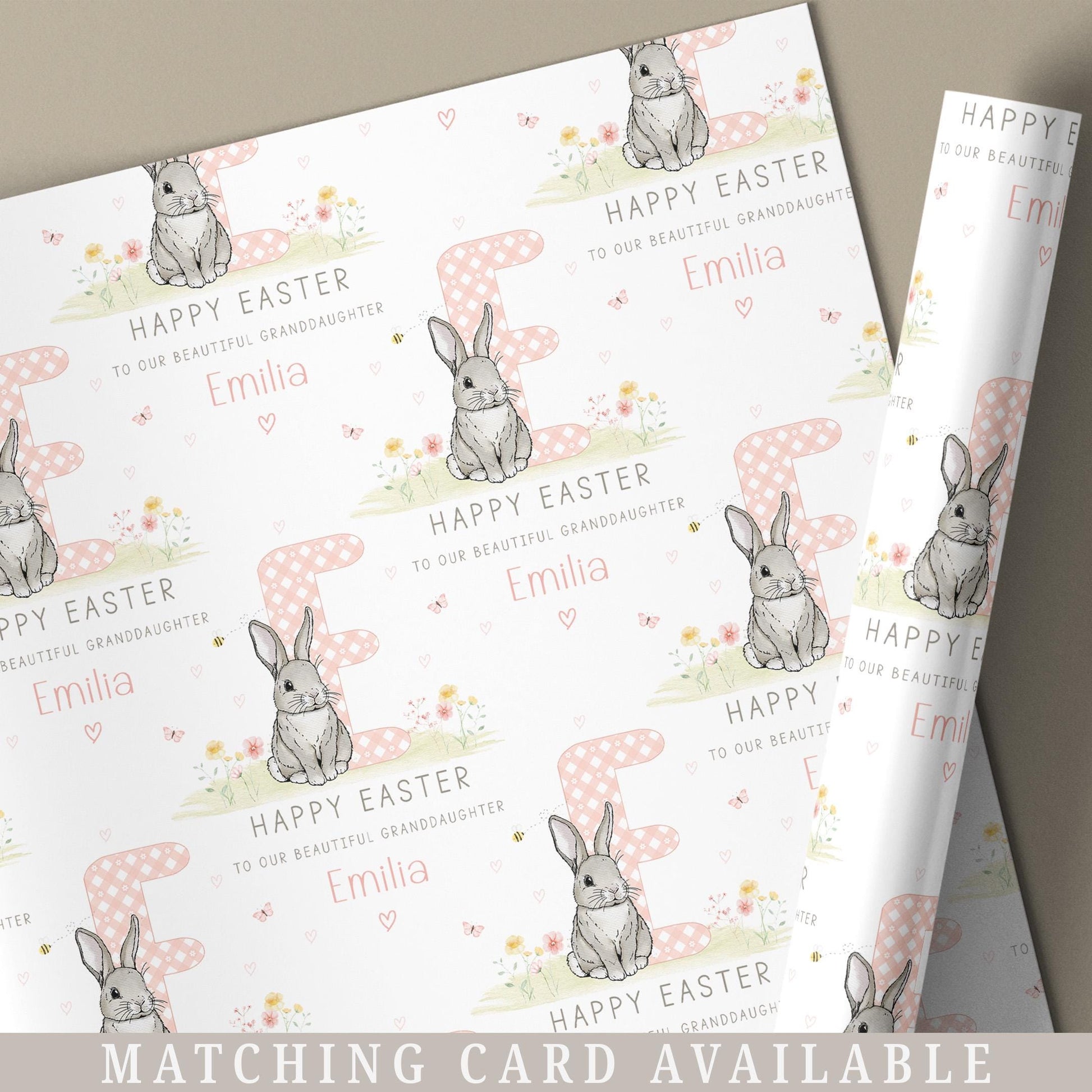 Easter Gift Wrapping Paper for Girls, Personalised Easter Rabbit Gift Wrap for Daughter, Granddaughter, Niece, Happy Easter Bunny Gift Wrap