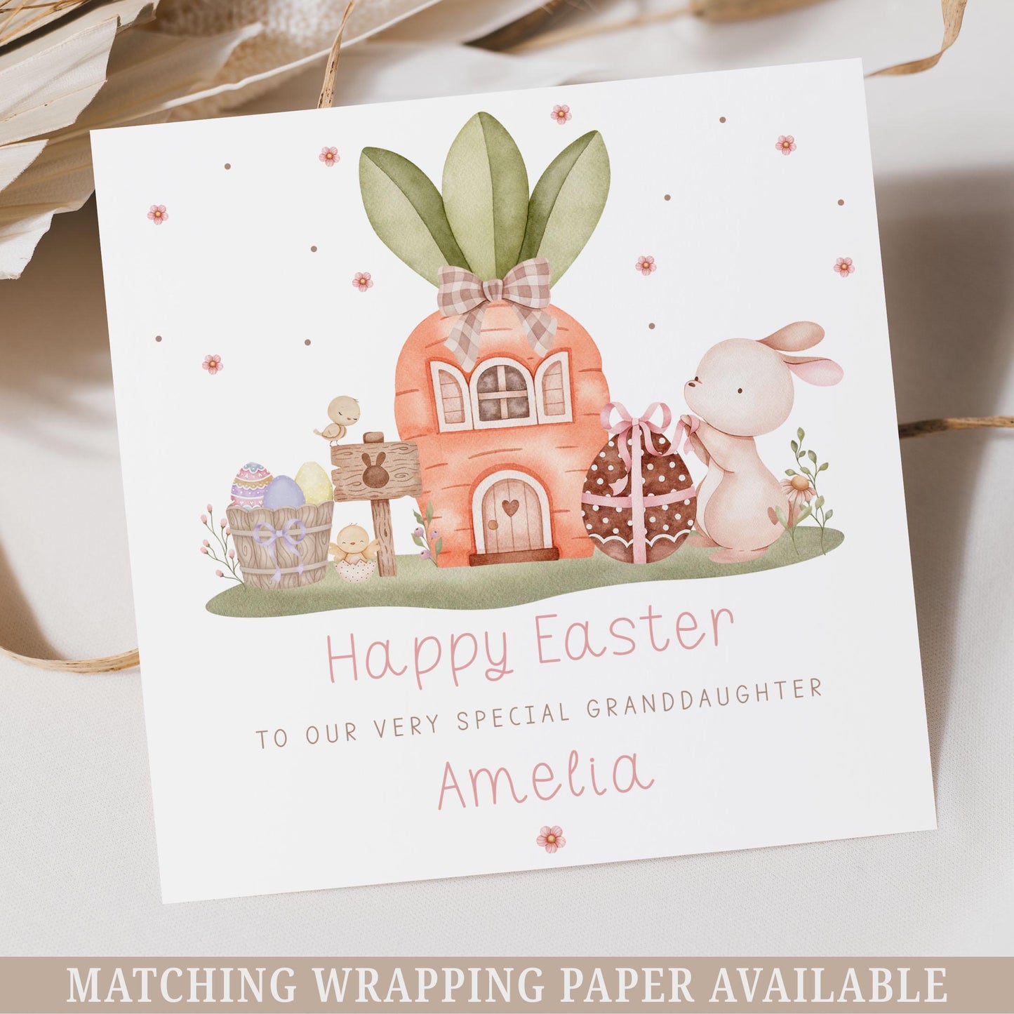 Personalised Easter Card, Happy Easter Card for Daughter, Granddaughter, Niece, Goddaughter, Any Relation, Cute Easter Bunny Card for Girls