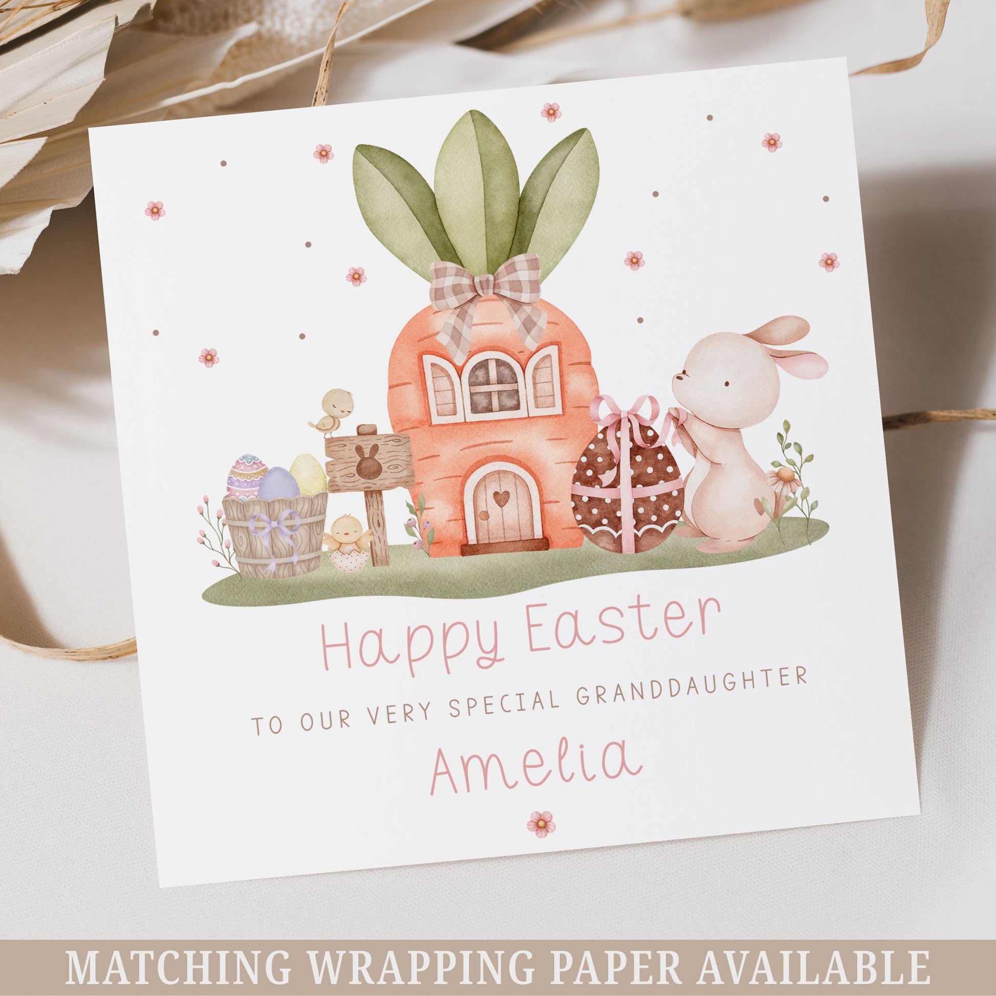 Personalised Easter Card, Happy Easter Card for Daughter, Granddaughter, Niece, Goddaughter, Any Relation, Cute Easter Bunny Card for Girls