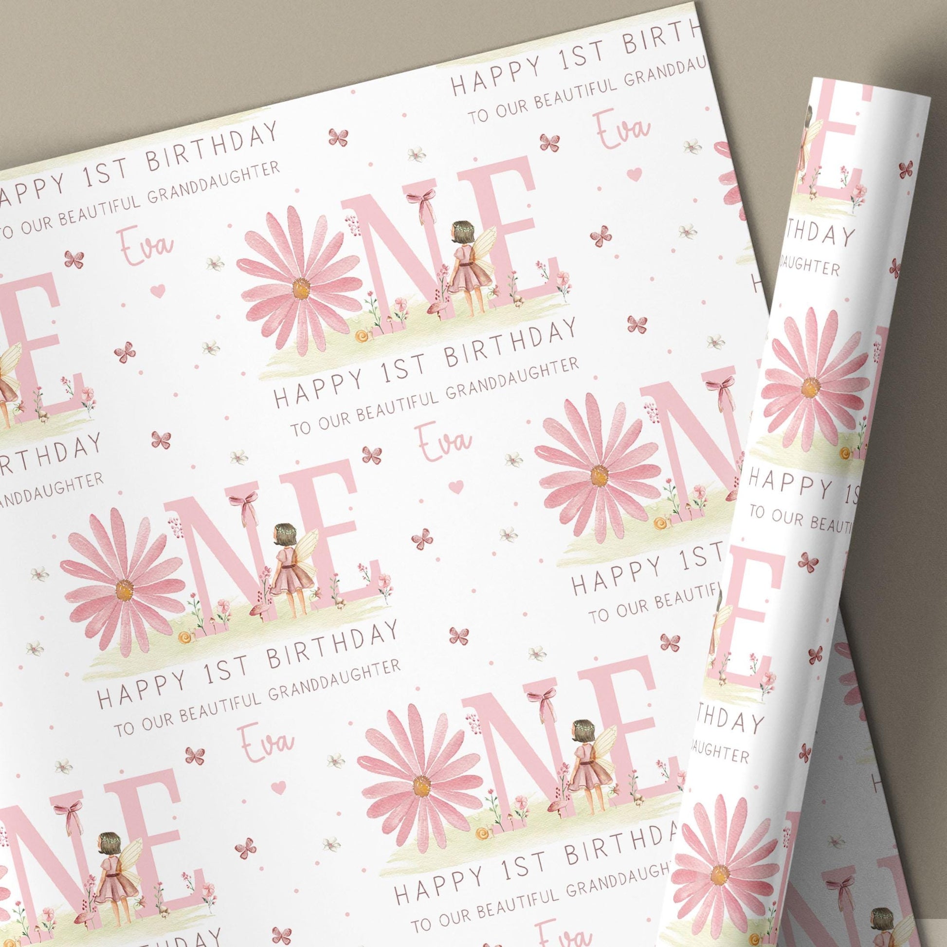 Personalised 1st Birthday Card, Pink Daisy First Birthday Card for Daughter, Granddaughter, Great Granddaughter, Sister, Niece, Little Girl