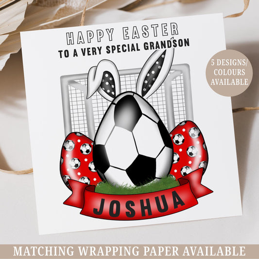 Football Easter Card, Personalised Happy Easter Card for Son, Daughter, Grandson, Granddaughter, for Boys, for Girls, Football Bunny Card