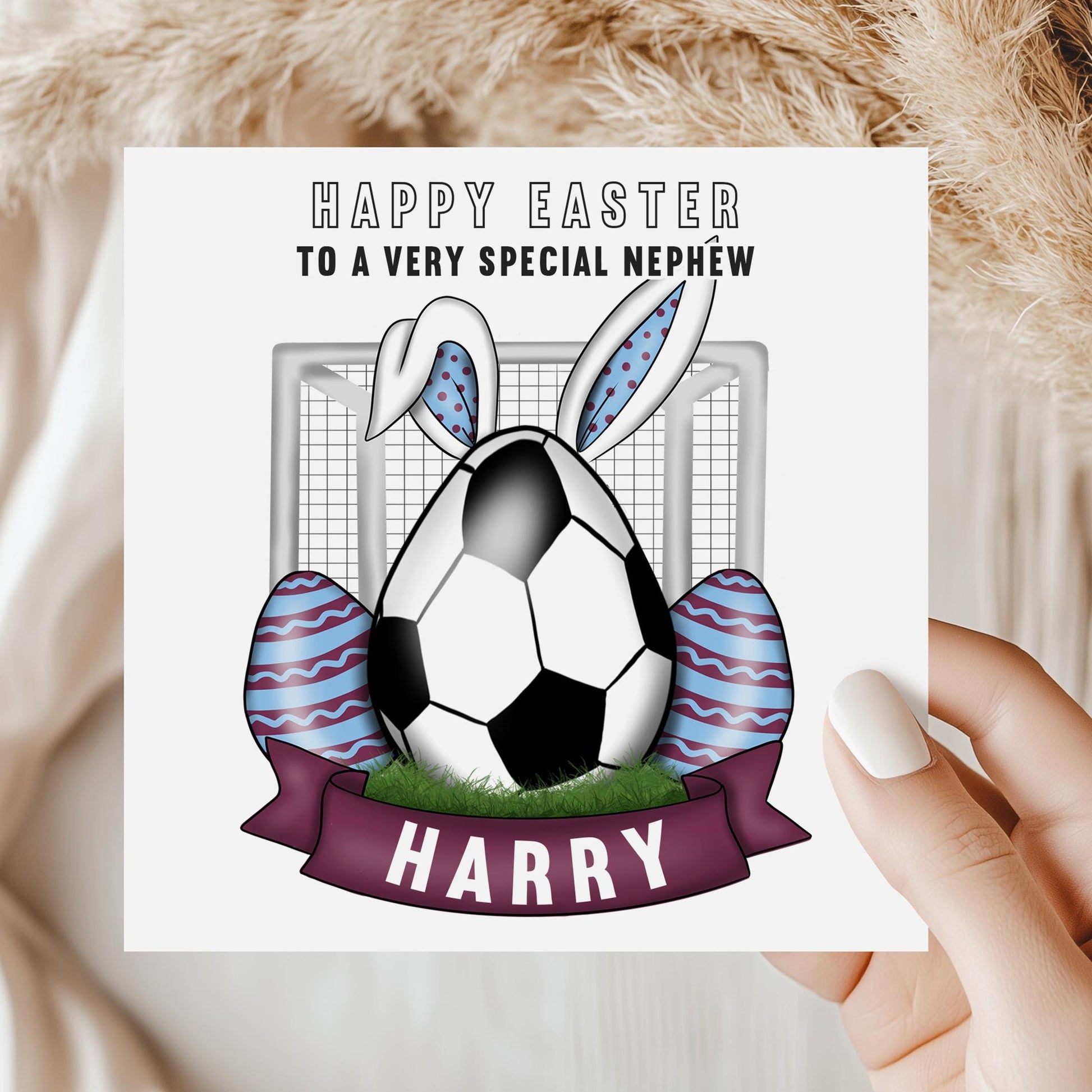 Football Easter Gift Wrapping Paper, Personalised Football Easter Gift Wrap for Boys and Girls, Happy Easter Football Bunny Gift Wrap & Card