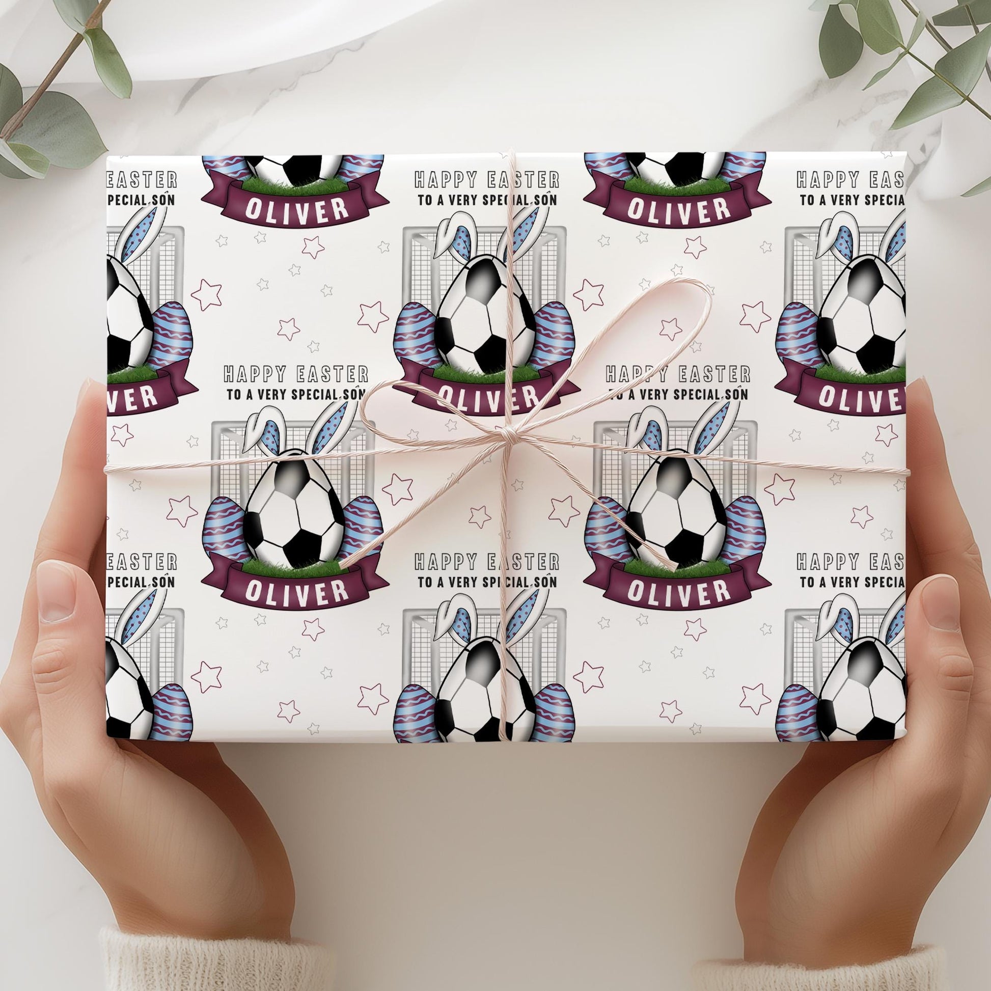 Football Easter Gift Wrapping Paper, Personalised Football Easter Gift Wrap for Boys and Girls, Happy Easter Football Bunny Gift Wrap & Card
