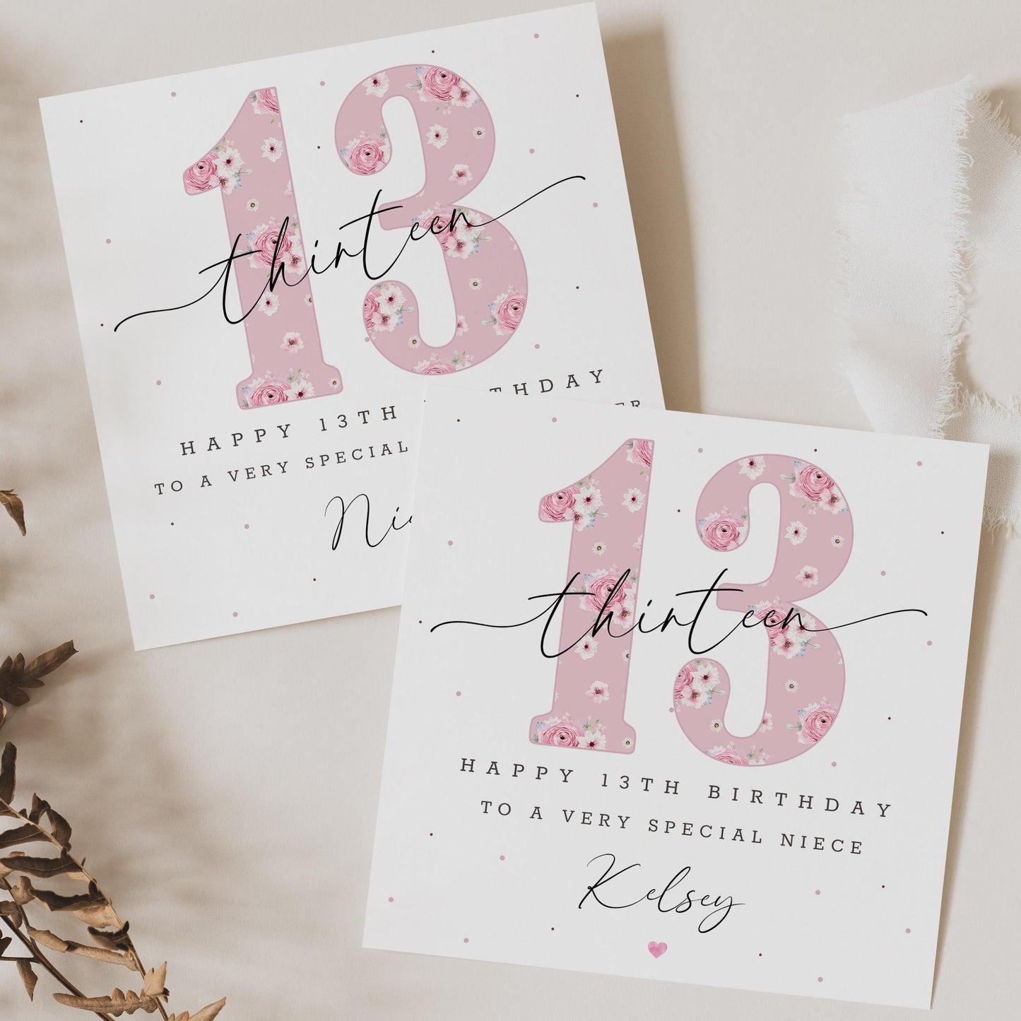 13th Birthday Card for Girls, Personalised Pink Happy 13th Birthday Card for Daughter, Granddaughter, Sister, Niece, Official Teenager