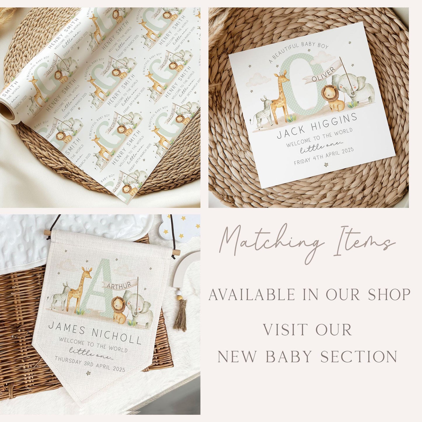 Personalised New Baby Cushion, New Baby Boy Gift, Welcome Baby Boy Gift, Safari Nursery Decor, Baby Boy Nursery Pillow, Safari Animals