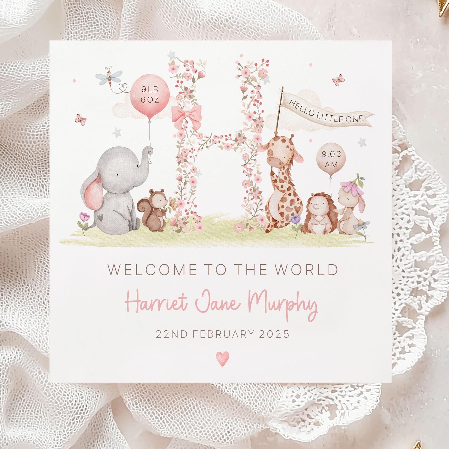 Personalised New Baby Cushion, New Baby Girl Gift, Welcome Baby Girl, Nursery Decor, Baby Girl Nursery Pillow, Personalised Name Birth Stats