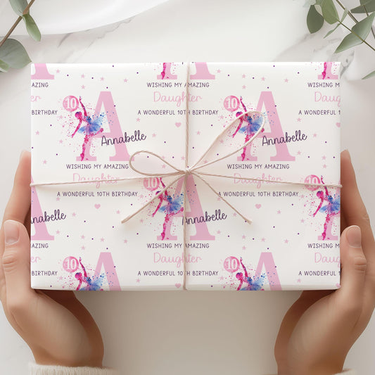 Ballerina Birthday Gift Wrapping Paper, Personalised 6th 7th 8th Any Age Ballet Dancer Birthday Gift Wrap & Card for Girls, Ballerina Gift