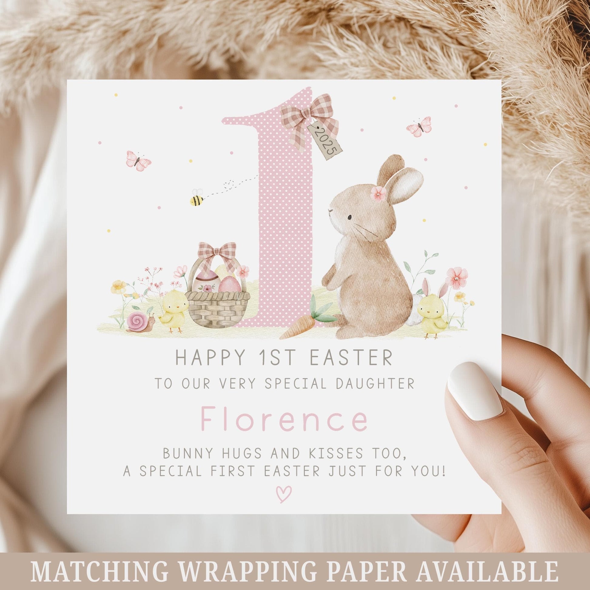 First Easter Card, Baby Girl's First Easter, Personalised Happy 1st Easter Card for Daughter, Granddaughter, Niece, Girl's 1st Easter Card