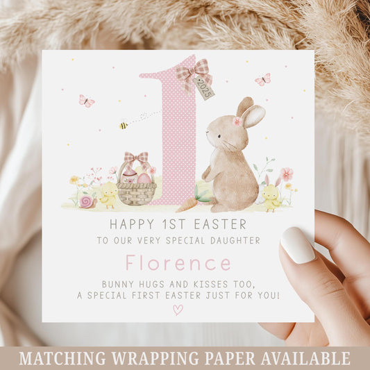 First Easter Card, Baby Girl's First Easter, Personalised Happy 1st Easter Card for Daughter, Granddaughter, Niece, Girl's 1st Easter Card