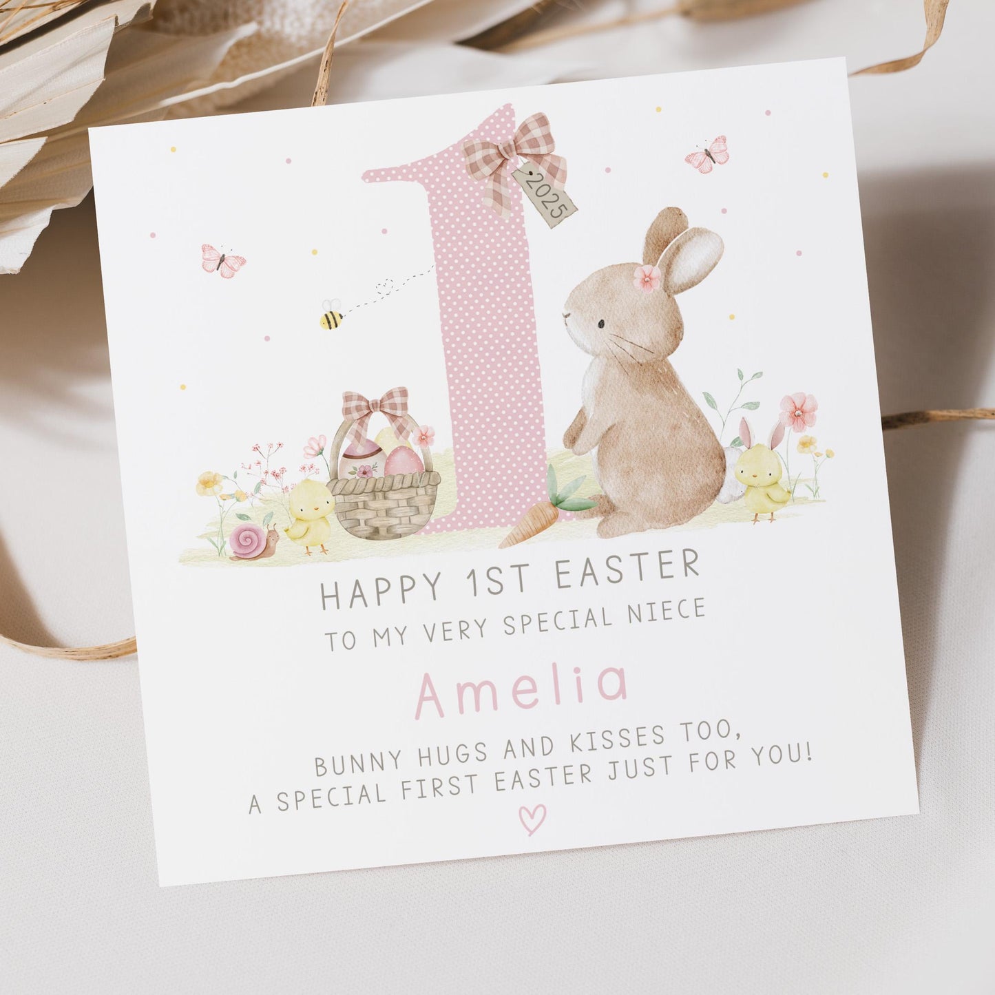 Girl's 1st Easter Gift Wrapping Paper, Personalised for Daughter, Granddaughter, Niece, Girls, Happy First Easter Gift Wrap, Cute Bunny Wrap