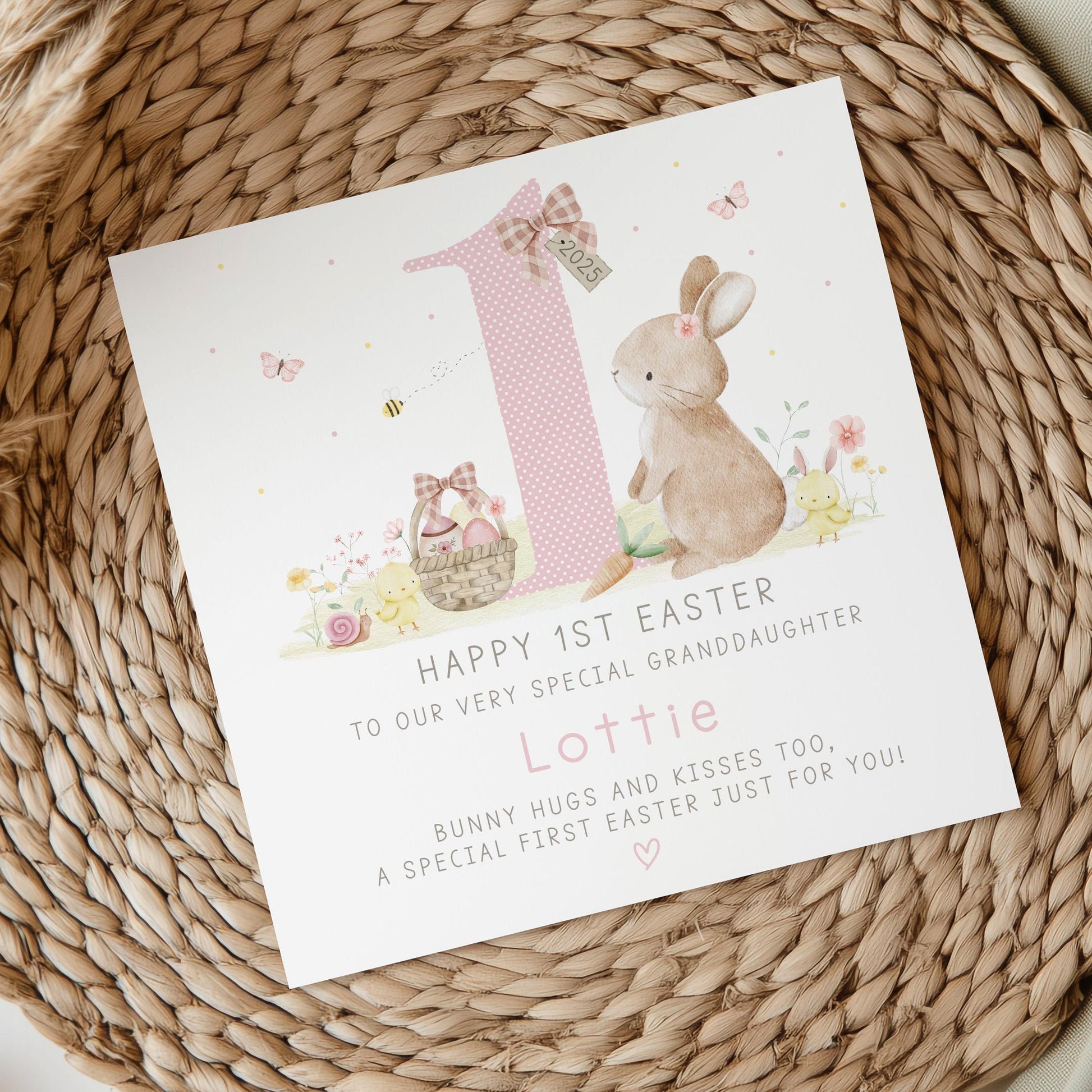 Girl's 1st Easter Gift Wrapping Paper, Personalised for Daughter, Granddaughter, Niece, Girls, Happy First Easter Gift Wrap, Cute Bunny Wrap