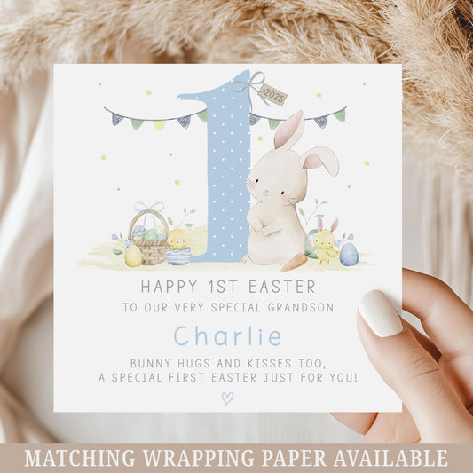 First Easter Card, Baby Boy's First Easter, Personalised Happy 1st Easter Card for Son, Grandson, Nephew, Godson, Boy's 1st Easter Card
