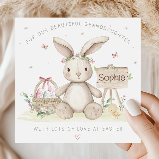 Personalised Easter Card, Happy Easter Card for Daughter, Granddaughter, Niece, Goddaughter, Any Relation, Cute Easter Bunny Card for Girls