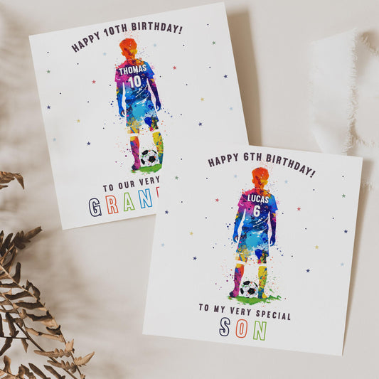 Football Birthday Card, Personalised 7th, 8th, 9th, 10th, Any Age Birthday Card for Son, Grandson, Brother, Nephew, Soccer Birthday Card