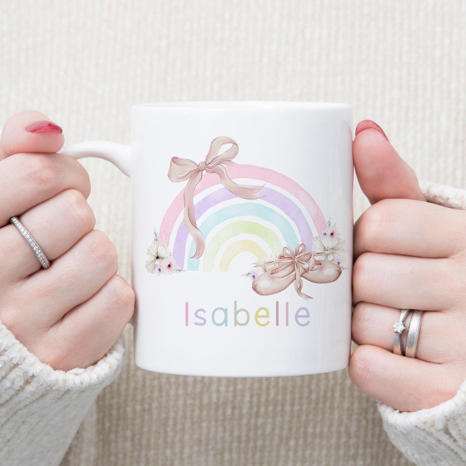 Personalised Ballet Mug, Gift for Ballerina, Pink or Purple Ballet Shoes & Rainbow Mug, Gift for Girls, Birthday Gift, Stocking Filler