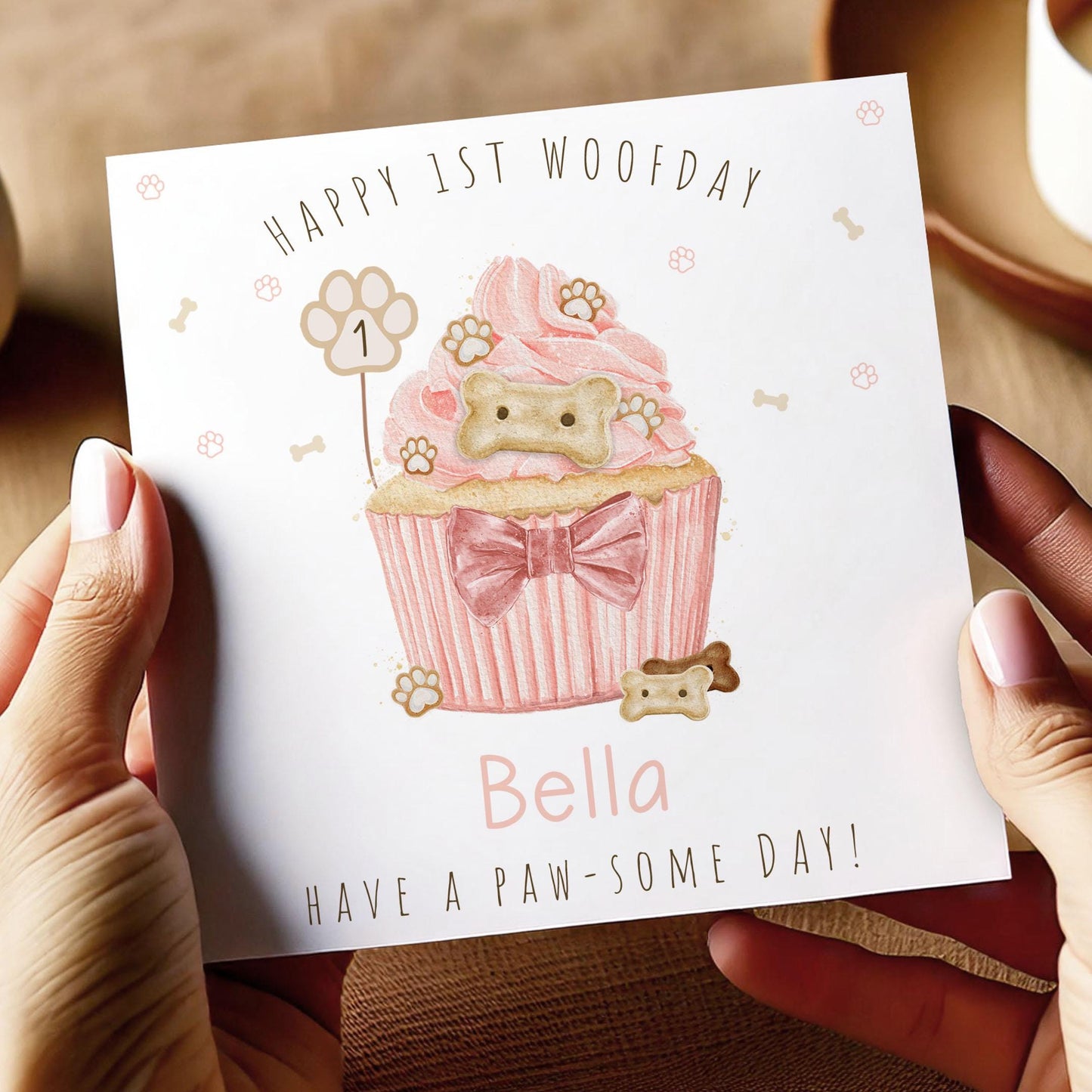 Dog Birthday Card, Personalised Happy Woofday Card for Any Age, Pink or Blue Pupcake Card, 1st Birthday Card for Dogs, Dog Birthday Gift