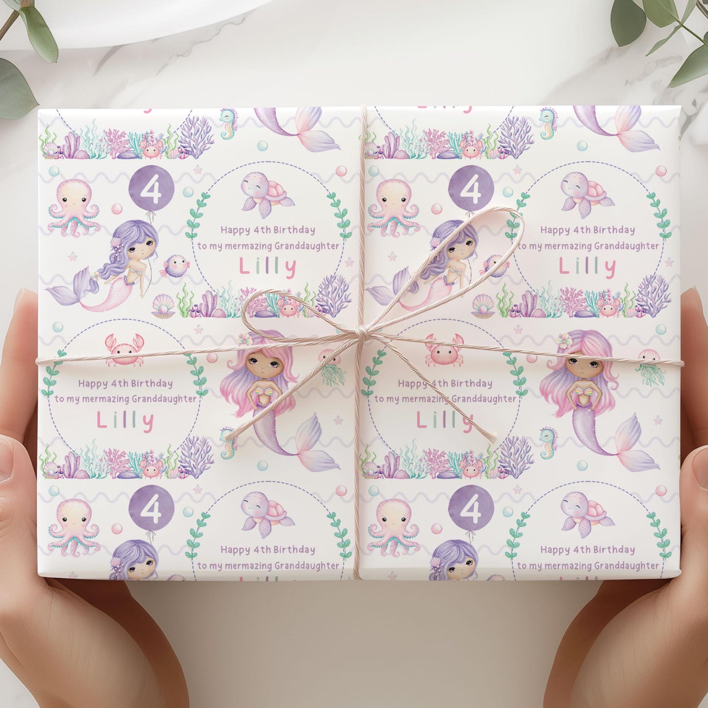 Mermaid Birthday Gift Wrapping Paper, Personalised Mermazing 2nd 3rd 4th Any Age Birthday Gift Wrap and Card, Daughter, Granddaughter, Girls