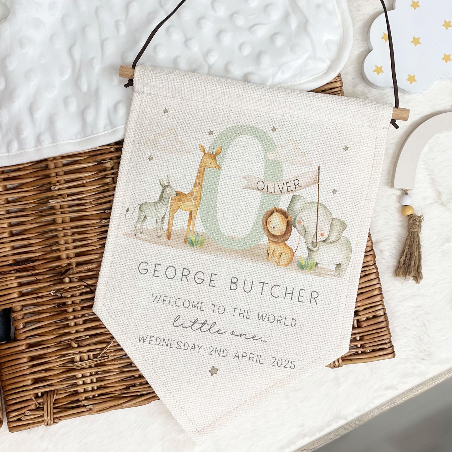 Personalised New Baby Cushion, New Baby Boy Gift, Welcome Baby Boy Gift, Safari Nursery Decor, Baby Boy Nursery Pillow, Safari Animals