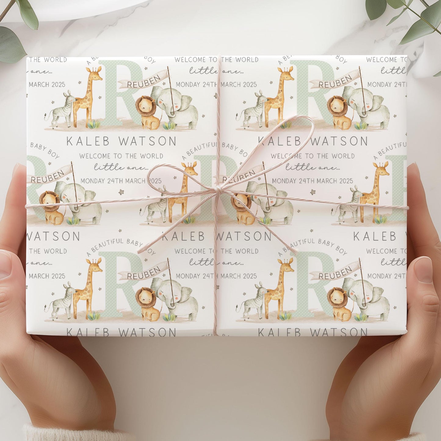 Personalised New Baby Cushion, New Baby Boy Gift, Welcome Baby Boy Gift, Safari Nursery Decor, Baby Boy Nursery Pillow, Safari Animals